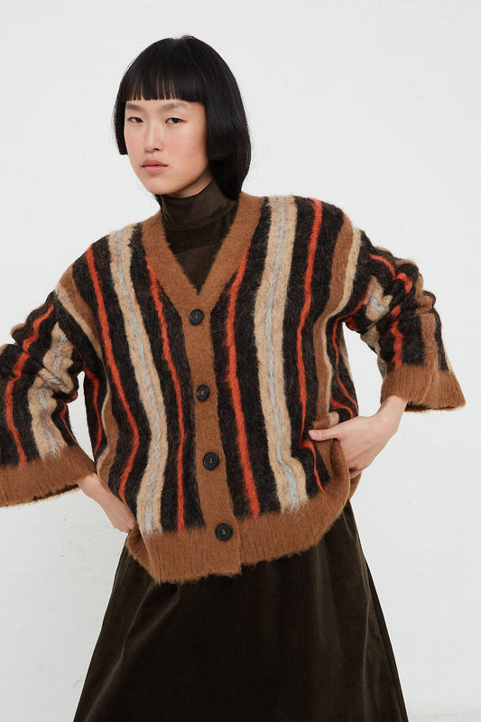 RACHEL COMEY - Brushed Stripe Knit Emmerson Cardi in Orange | Oroboro Store