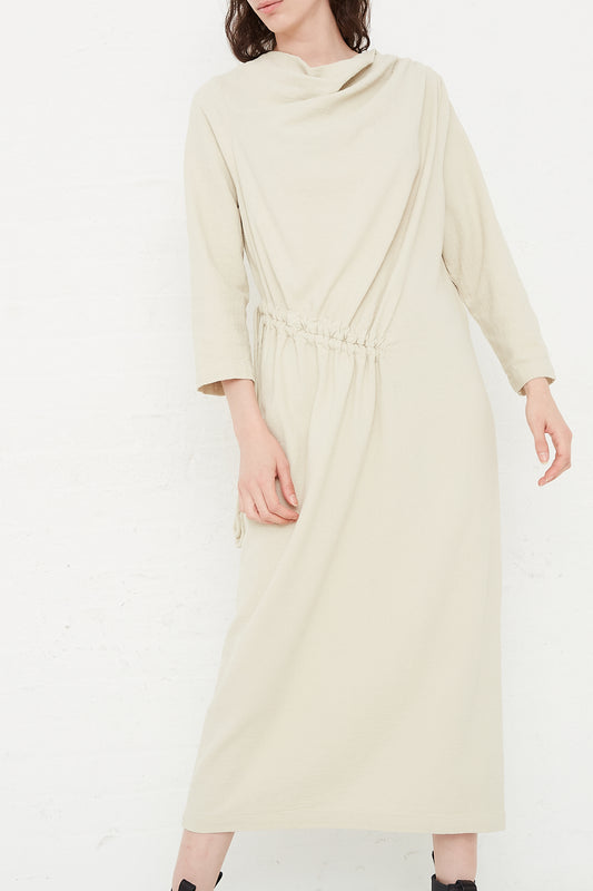 Cotton Woven Ruched Dress in Ivory by Black Crane for Oroboro Front