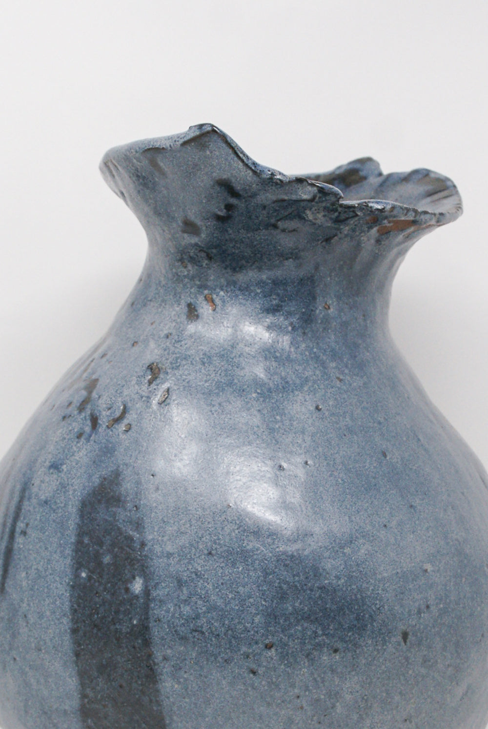 MONDAYS - Cloud-Blue Coiled Vessel in Blue Shino Glaze on Red Stoneware mouth opening detail