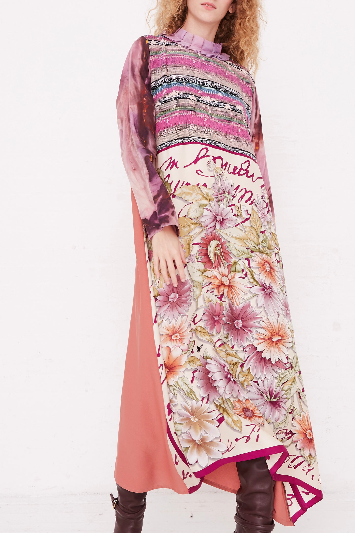 BETTINA BAKDAL Silk Hedwig Dress with Classic Mandarin Collar