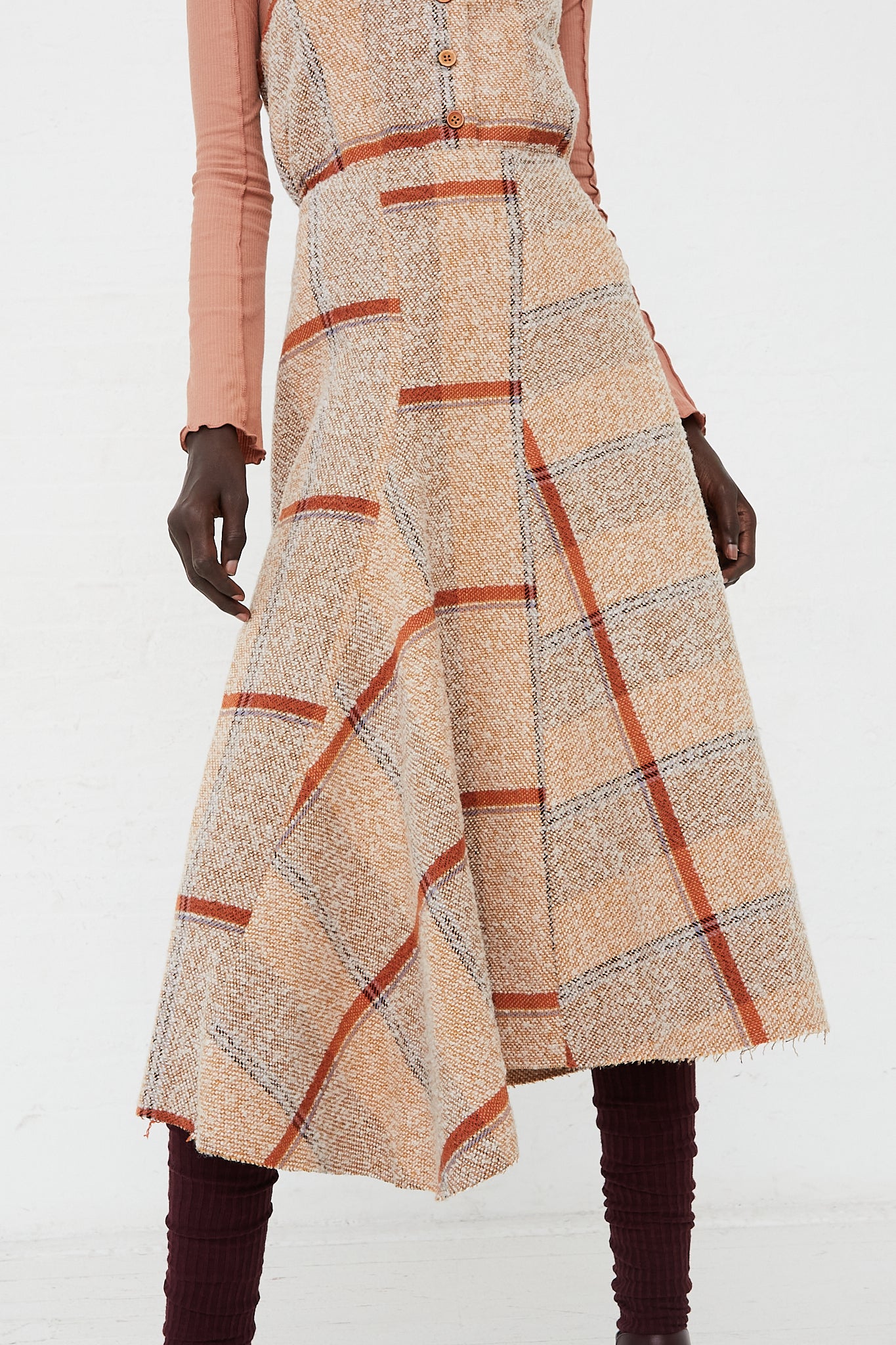 CARON CALLAHAN - Boucle Camden Skirt in Blanket Plaid | Oroboro Store | Front Upclose