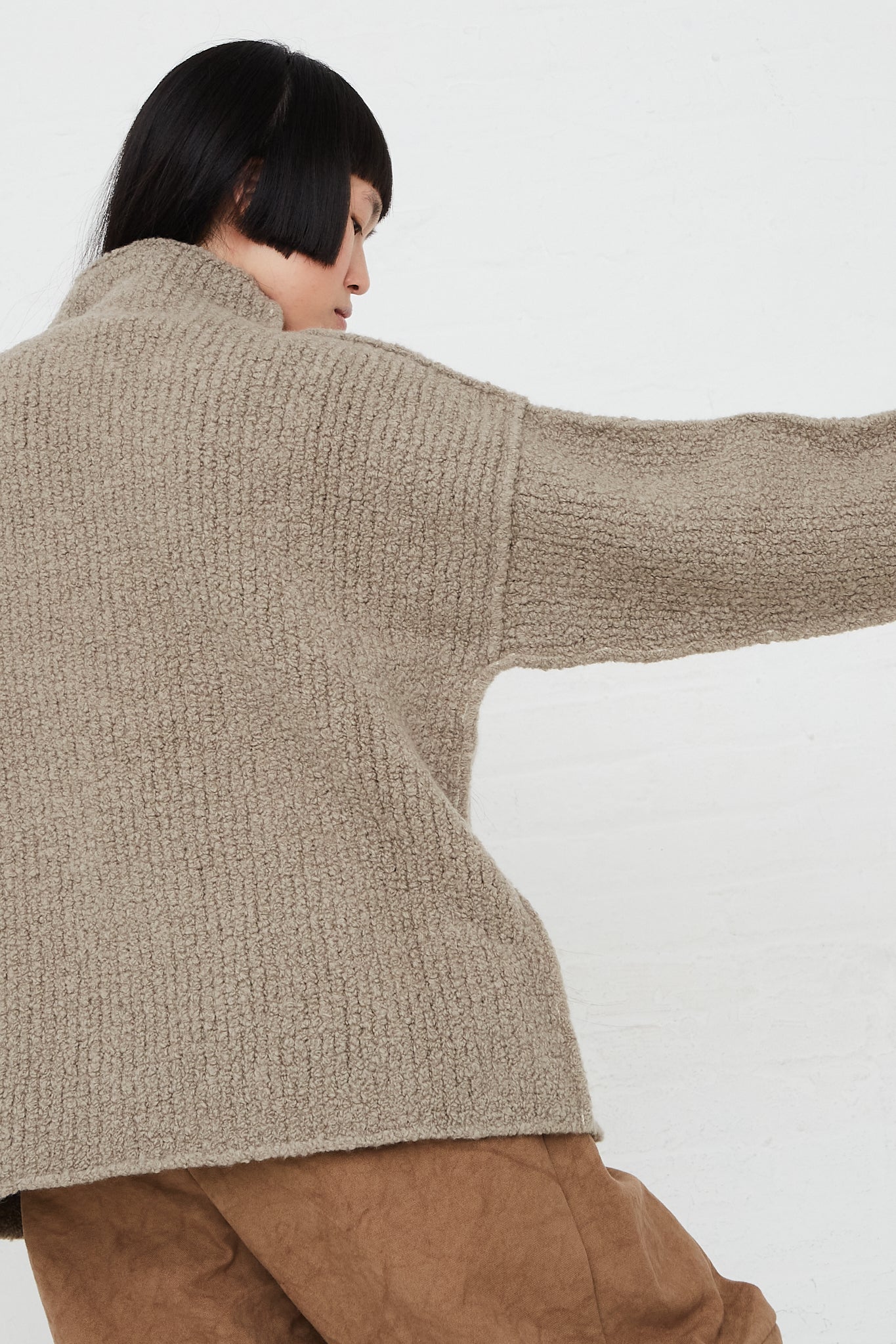 Taupe Turtleneck Sweater in Merino Boucle Wool by Lauren Manoogian for Oroboro Back