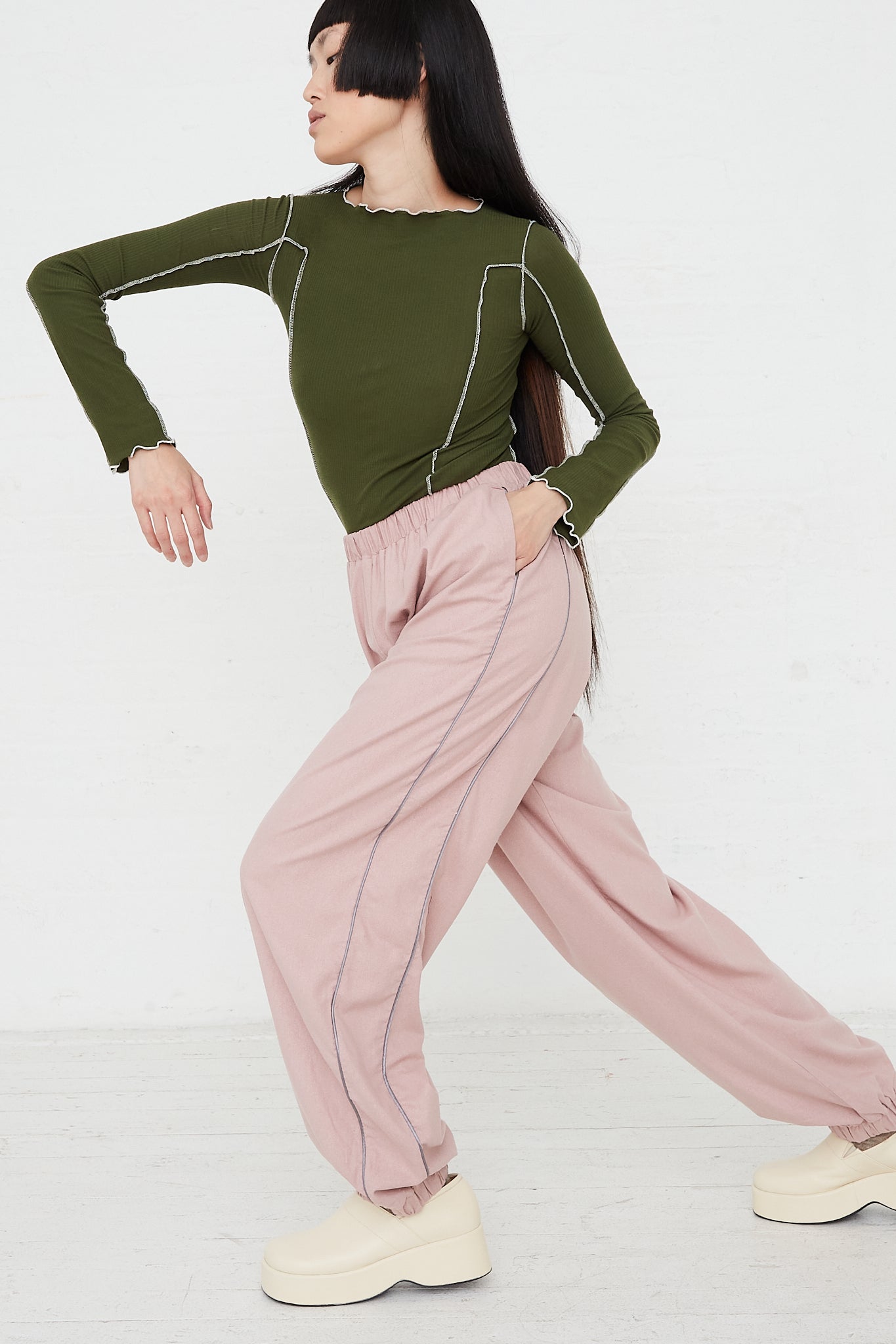 Lesie High Waist Pant in Pompei Rose by Baserange for Oroboro Front Sideview