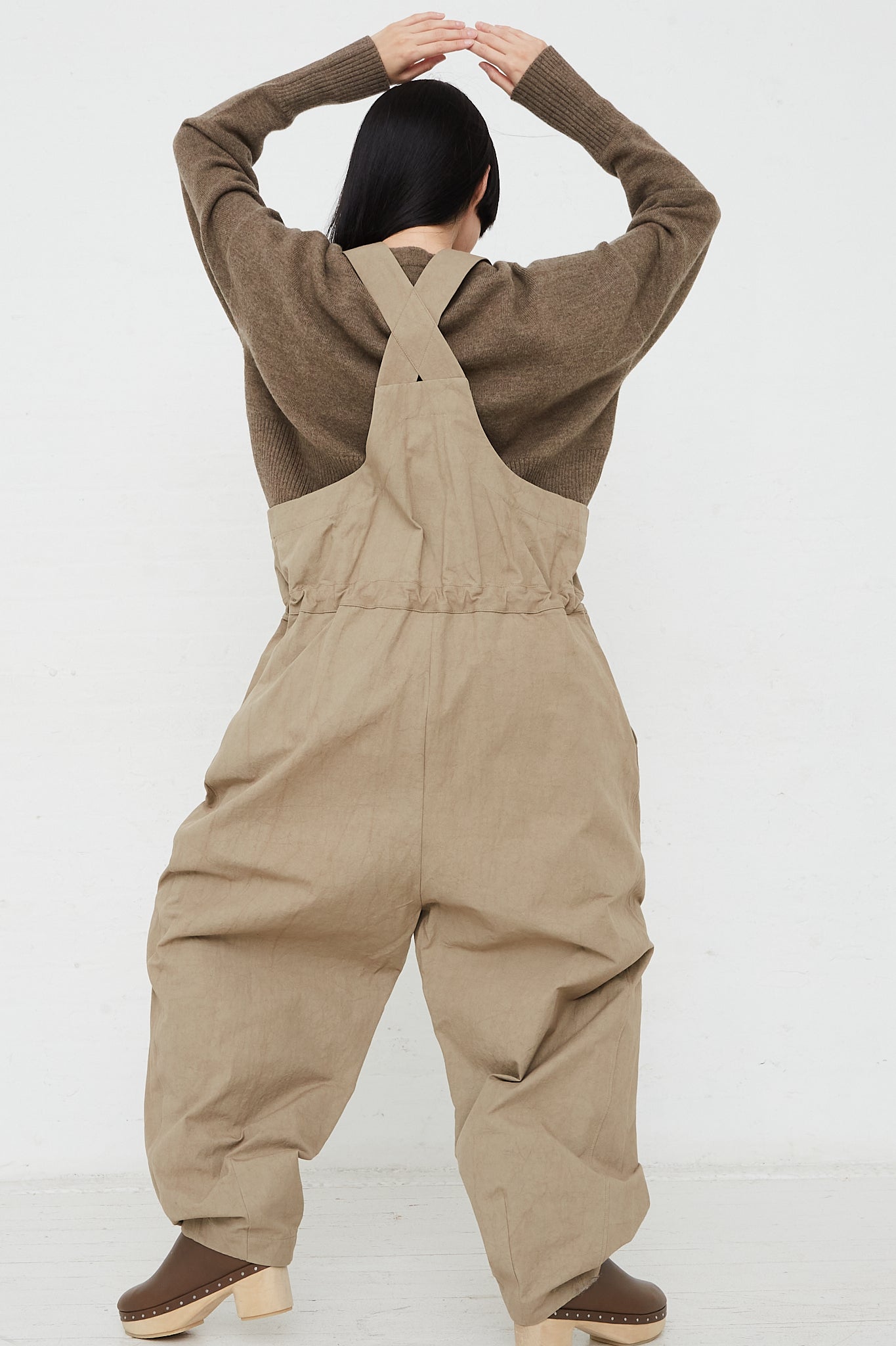 Lightweight Overalls in Drab by Lauren Manoogian for Oroboro Back