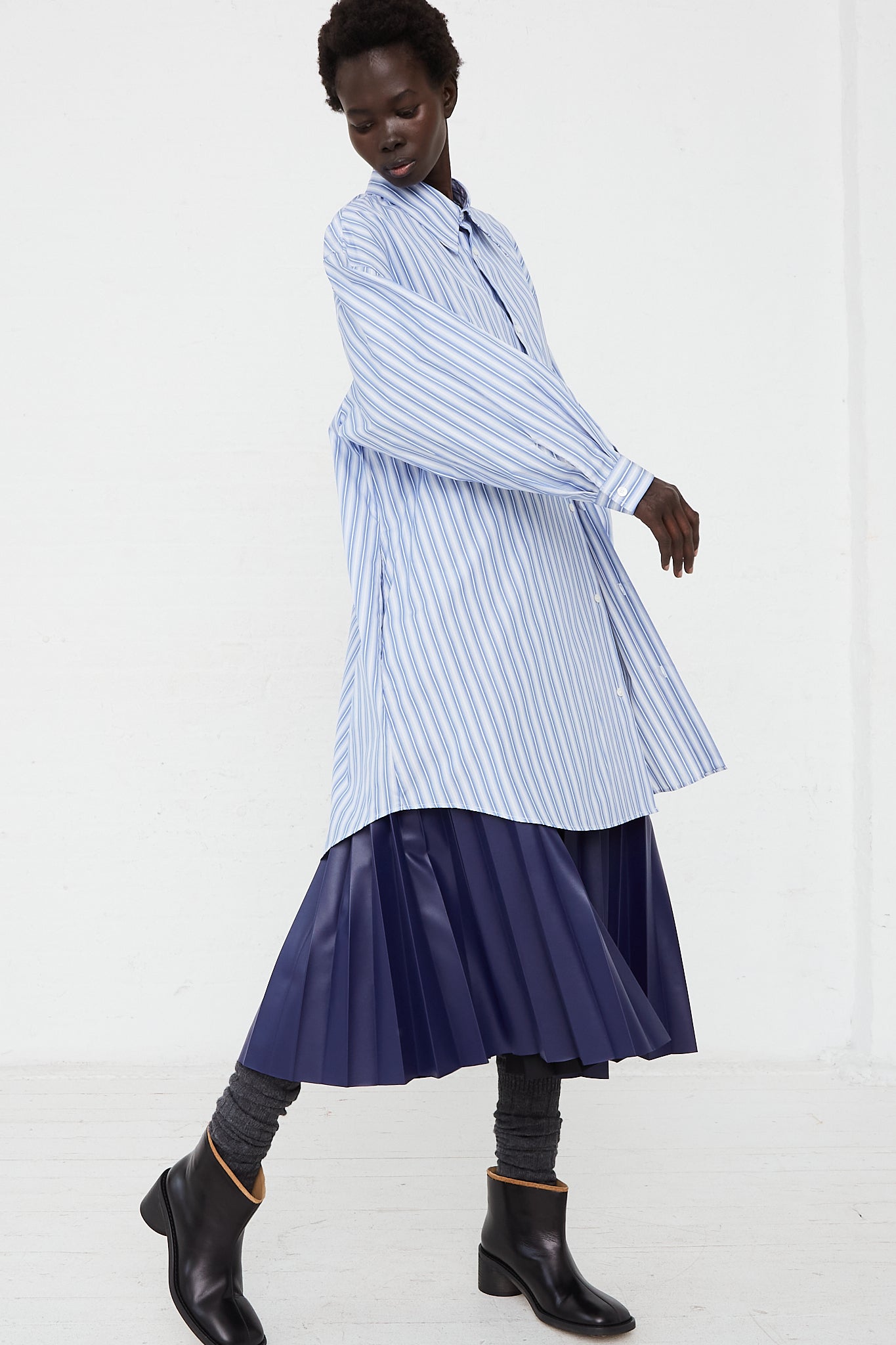 Shirt Dress in Blue Stripe by MM6 for Oroboro Side