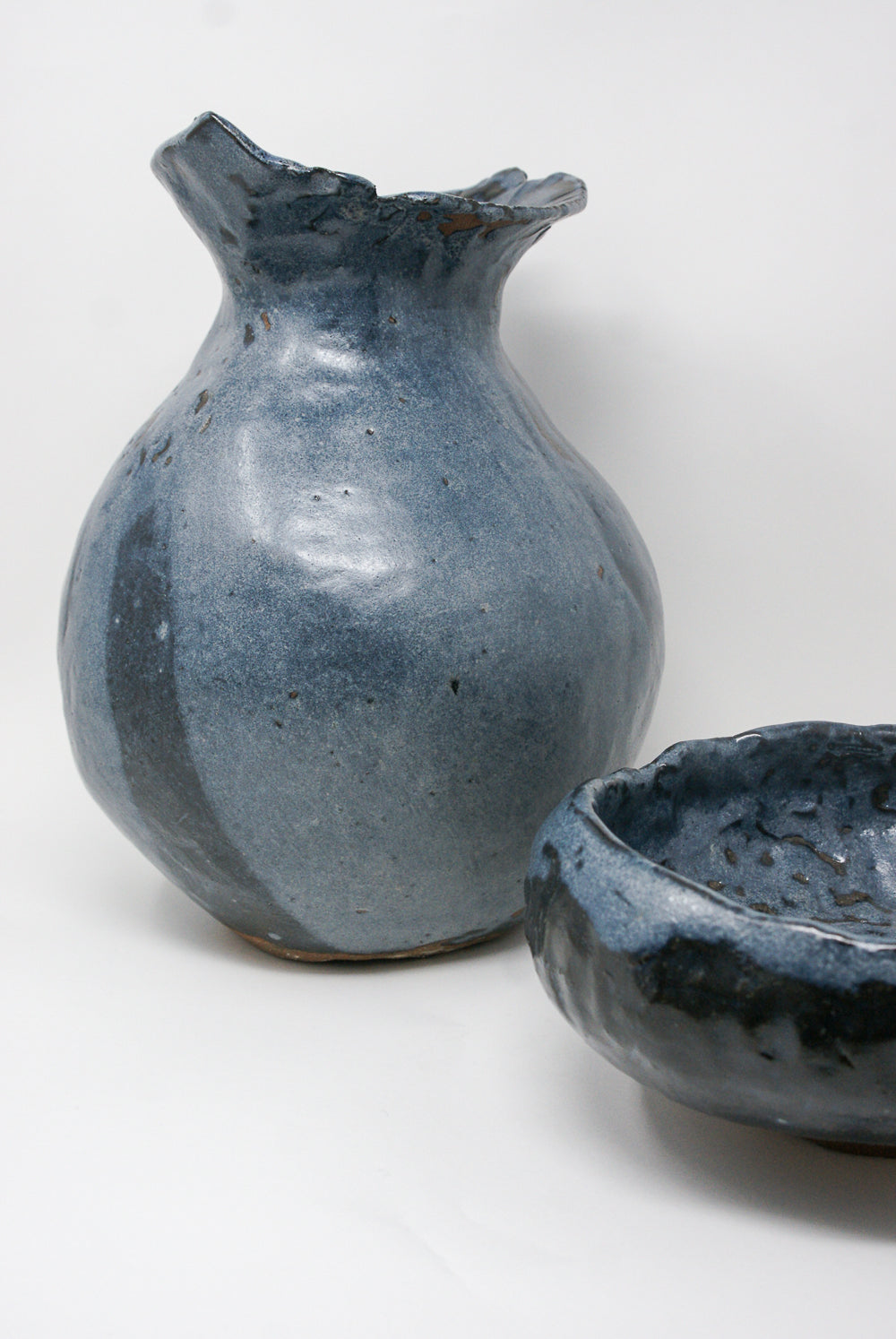 MONDAYS - Cloud-Blue Coiled Vessel in Blue Shino Glaze on Red Stoneware side view