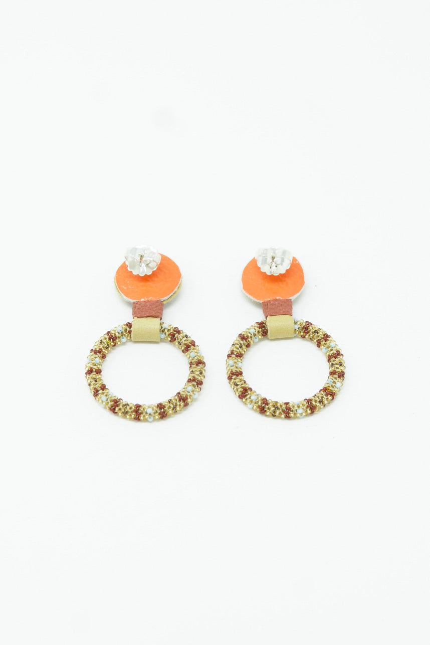 A pair of Small Beaded Hoops in Red Jasper Tops by Robin Mollicone on a white background.