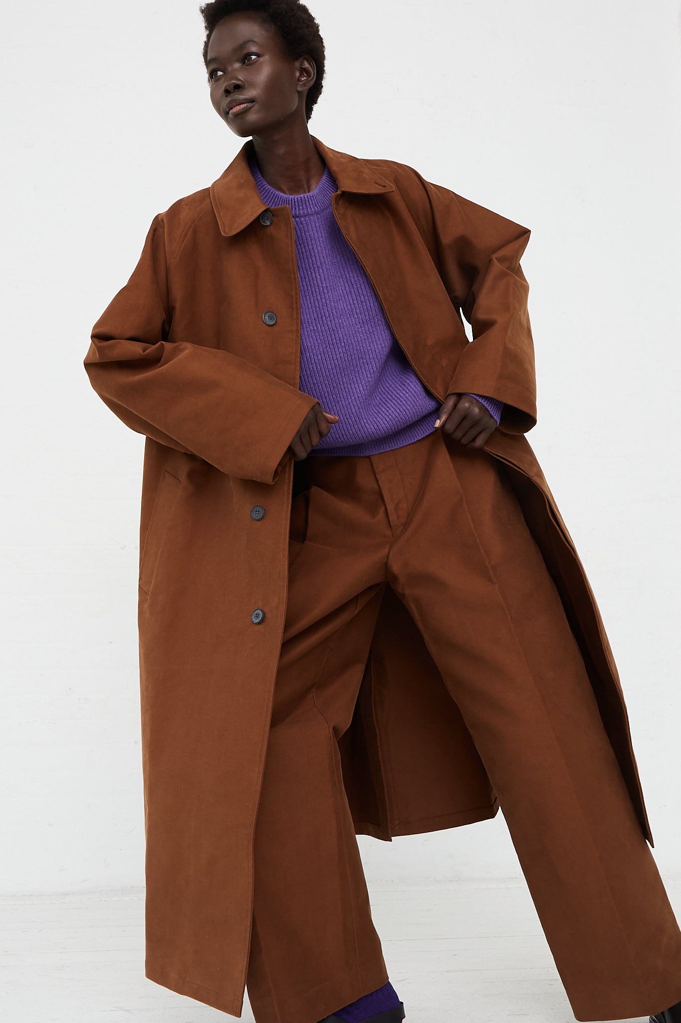 Oversized Trench in Cognac by CristaSeya for Oroboro Front Jacket Open