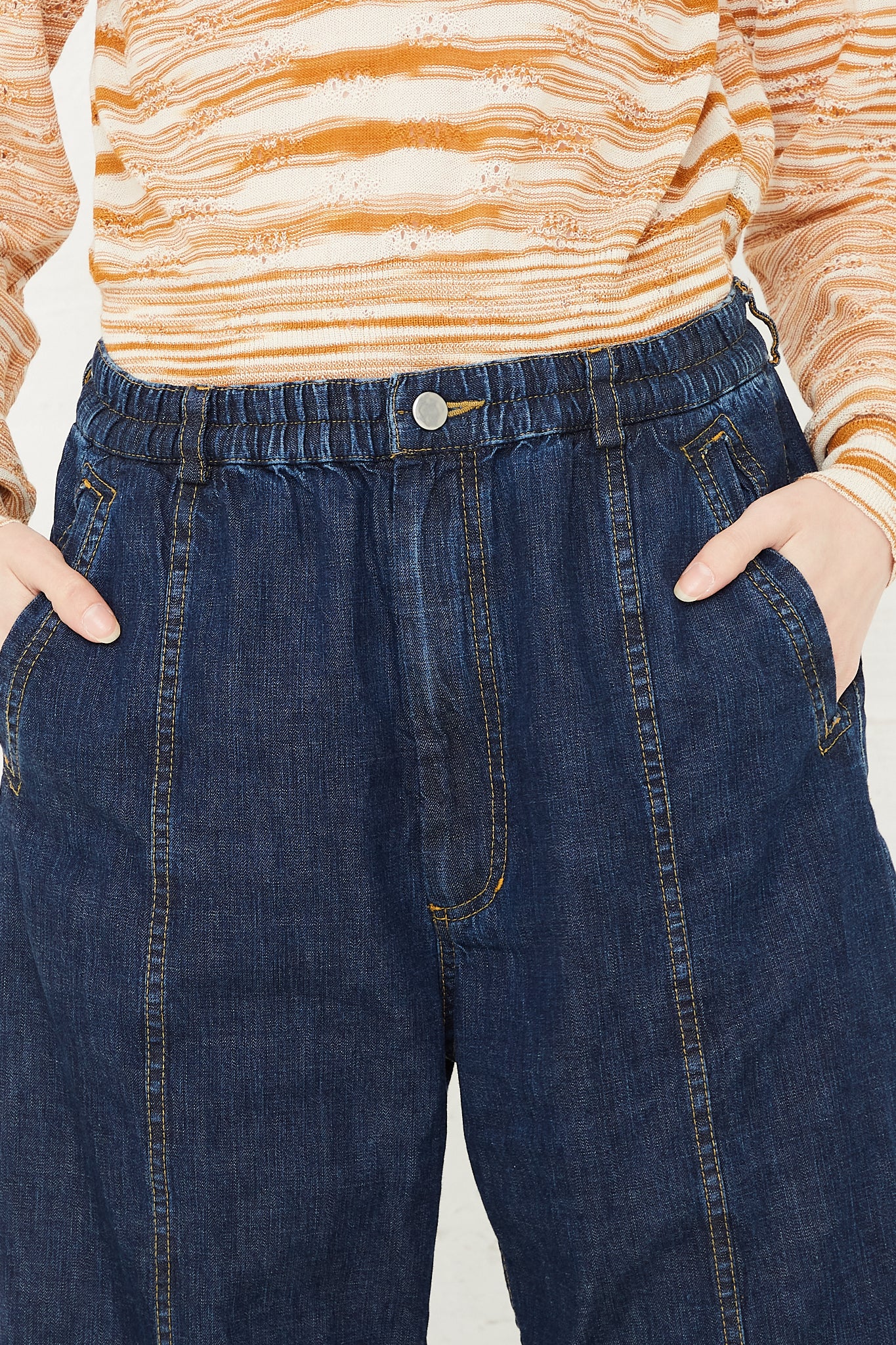 Rachel Comey Lex Pant in Dark Indigo front waist detail