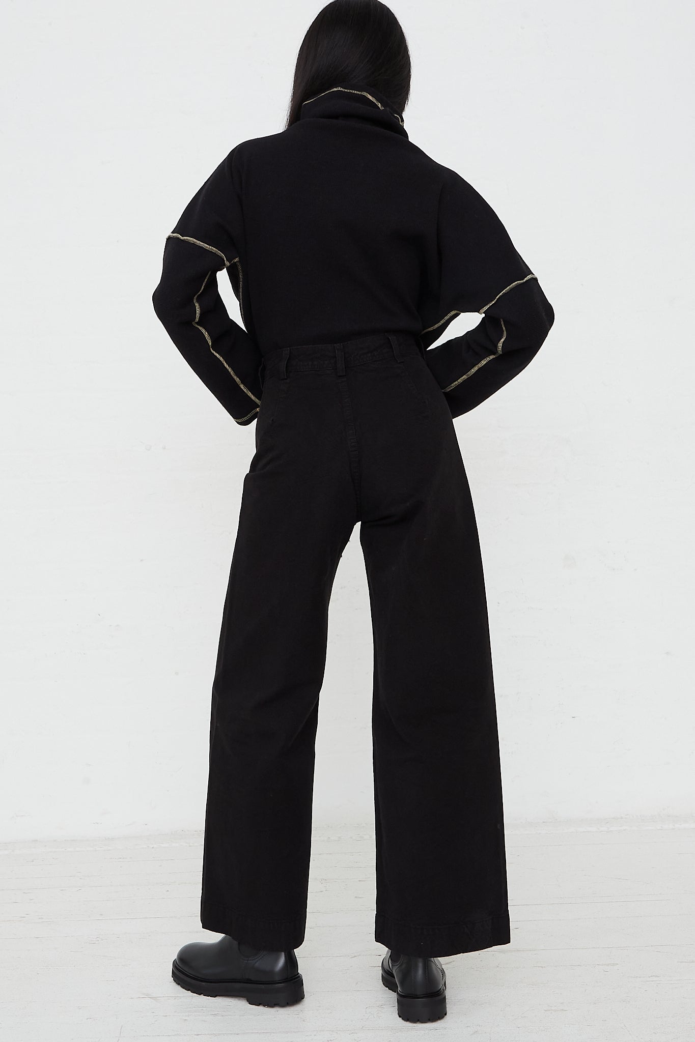 Organic Cotton Canvas Sailor Pant in Black by Jesse Kamm for Oroboro Back
