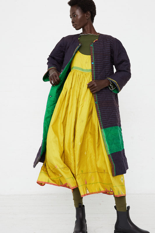 Long Quilted Coat Blue by Injiri for Oroboro Front