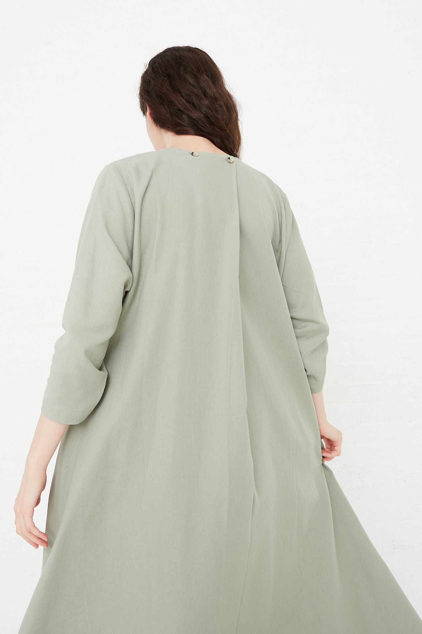 Cotton Twill Shirred Neck Dress in Agave by Black Crane for Oroboro Back