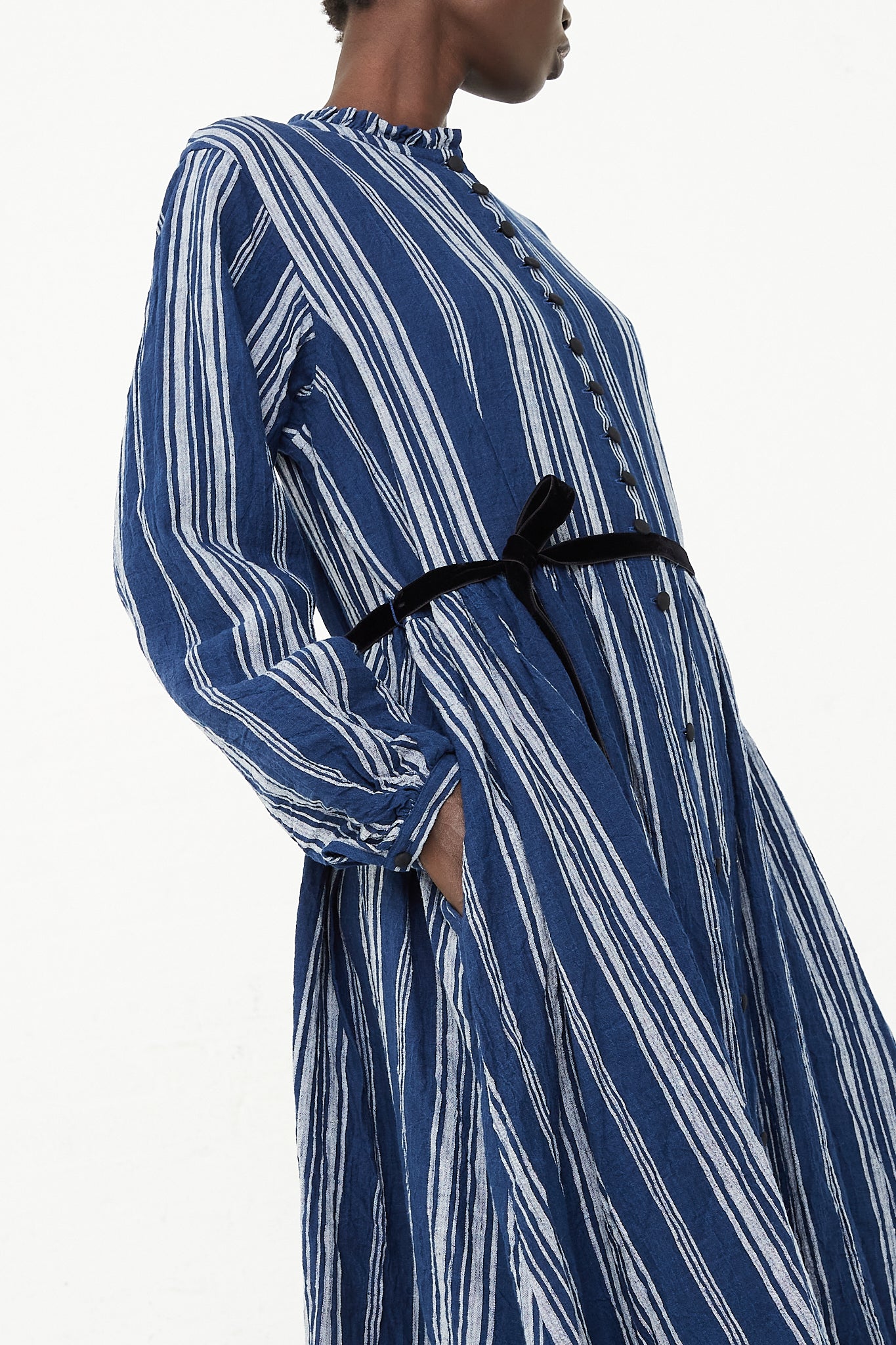 HALLELUJAH Striped Linen Jeune Paysanne in Indigo Blue Stripe - Oroboro Store