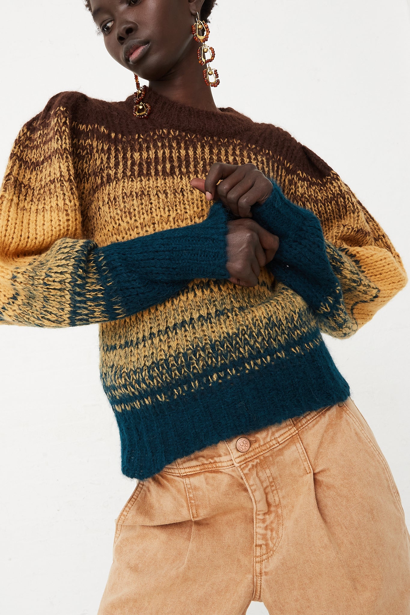 Rosalia Alpaca Knit Sweater in Desert by Ulla Johnson for Oroboro Front Upclose