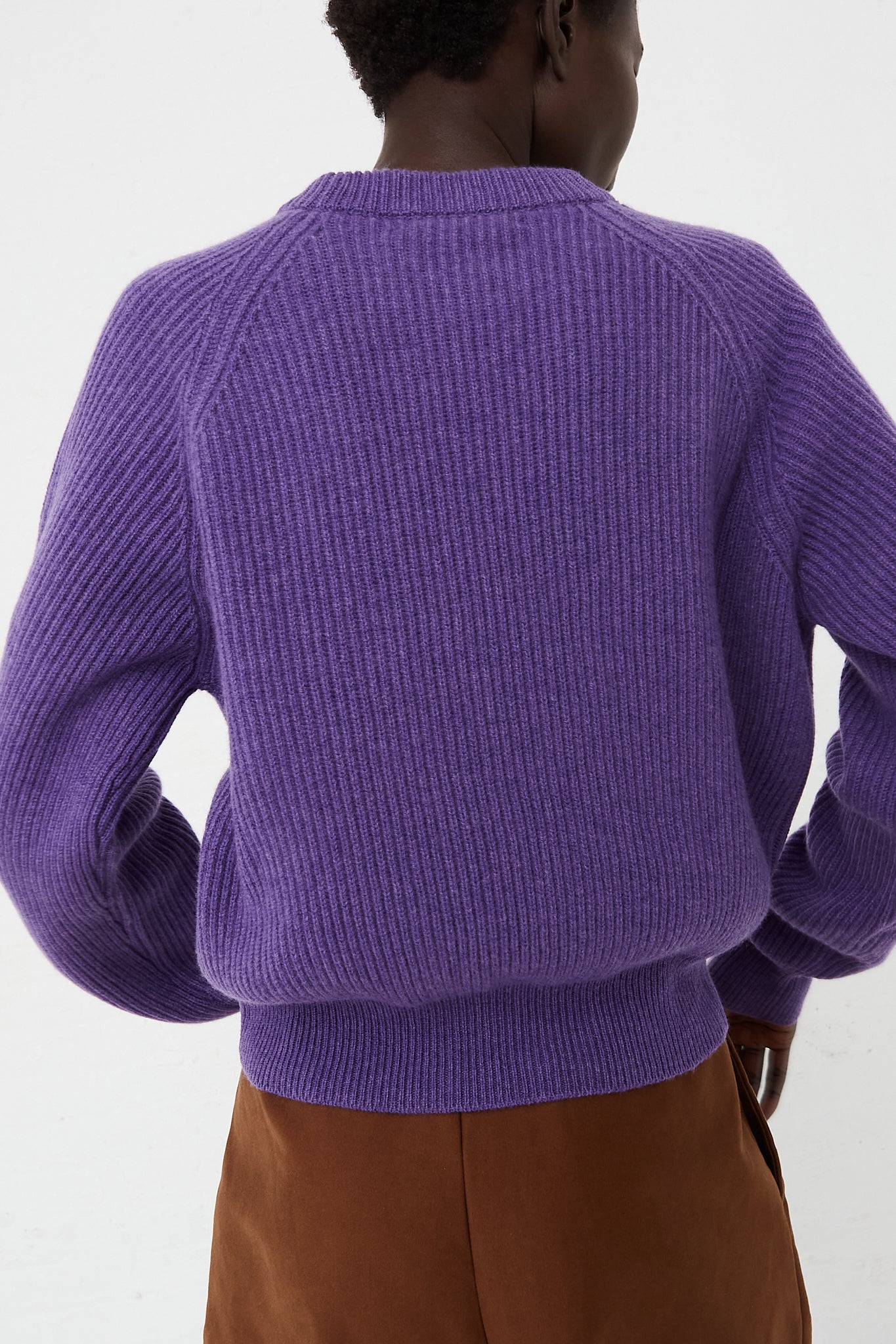 Ribbed Raglan Cashmere Cropped Sweater Purple by CristaSeya for Oroboro Back