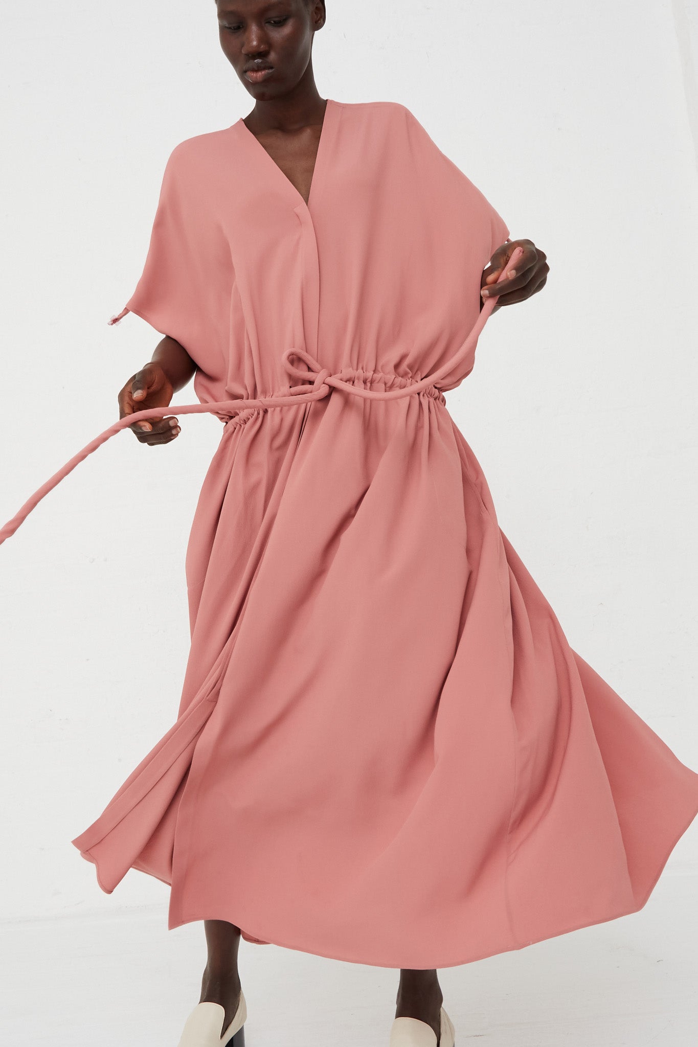 Veronique Leroy - Silk-Crepe Gather Dress in Incarnadin front view