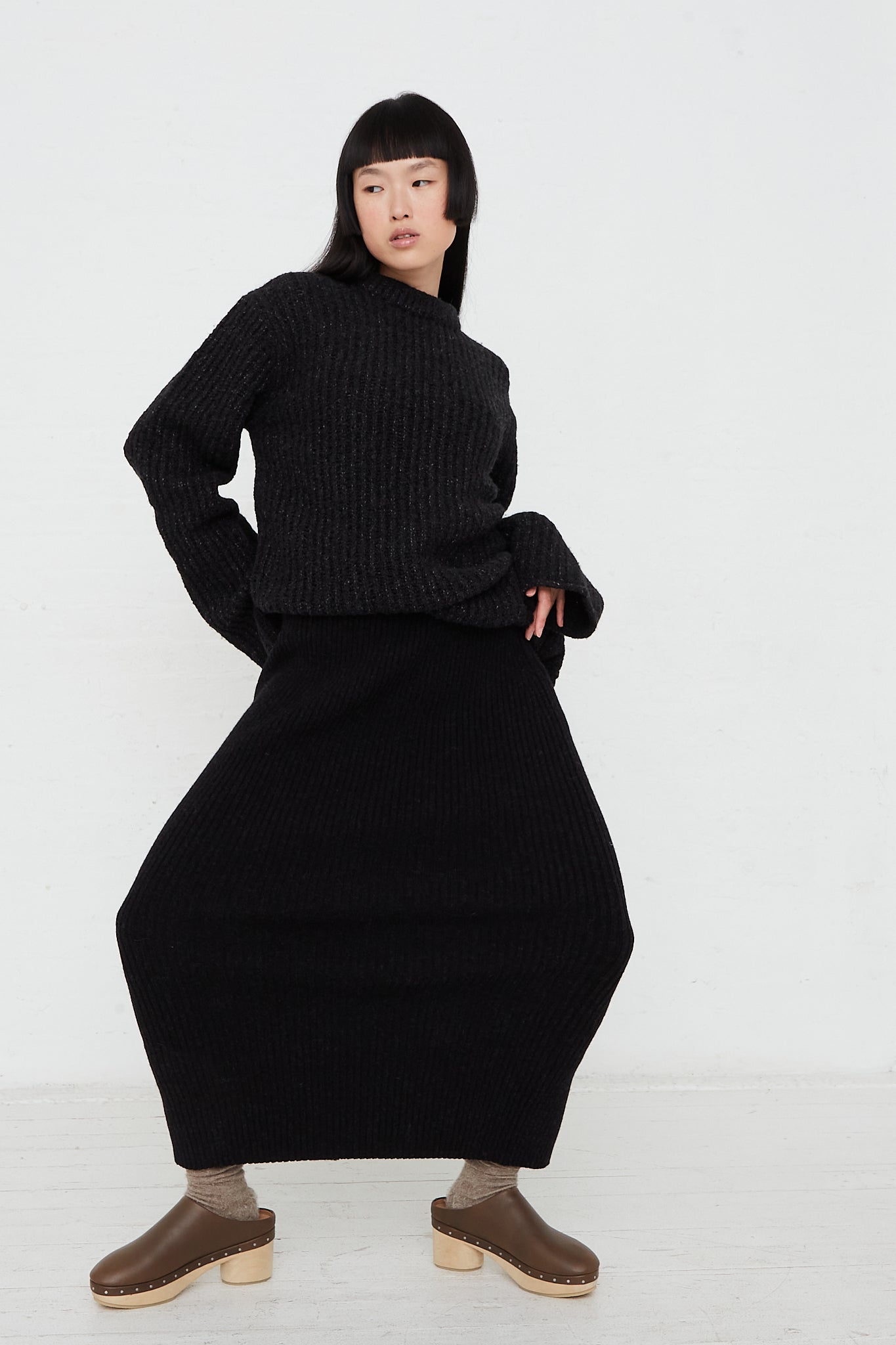 Rib Tube Skirt in Black Melange by Lauren Manoogian for Oroboro Front