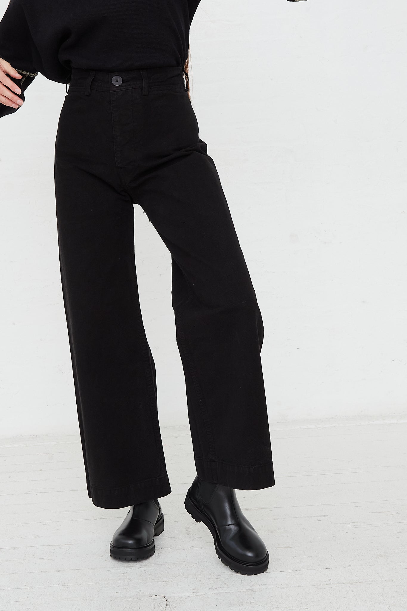 Organic Cotton Canvas Sailor Pant in Black by Jesse Kamm for Oroboro Front