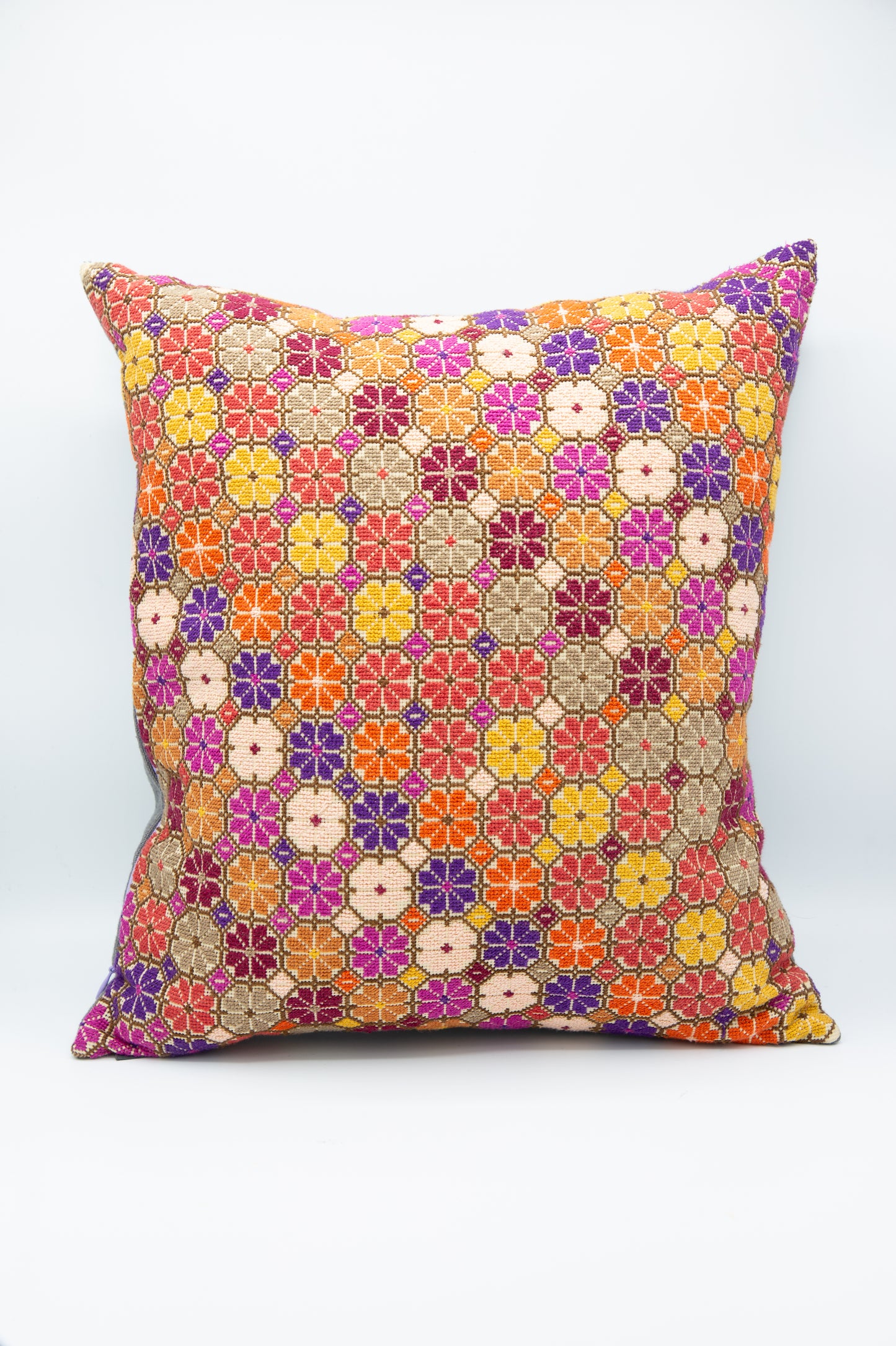A Damask Rose Hand Embroidered Pillow in Autumn, crafted by an artisan from Kissweh.
