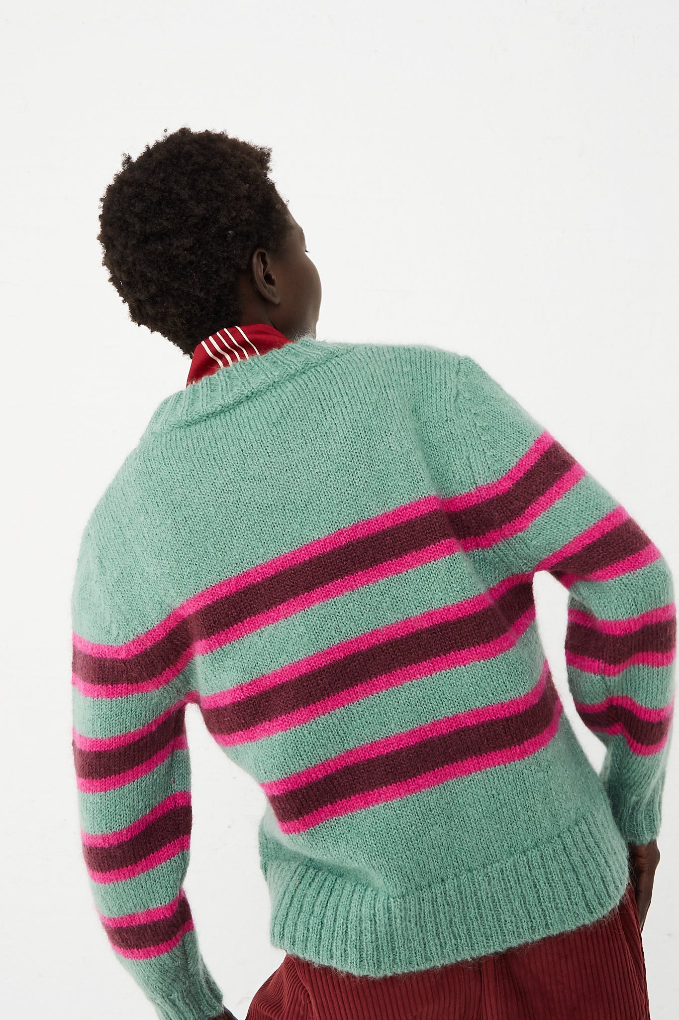 CARON CALLAHAN - Mohair Fletcher Sweater in Seafoam Stripe | Oroboro Store | Back