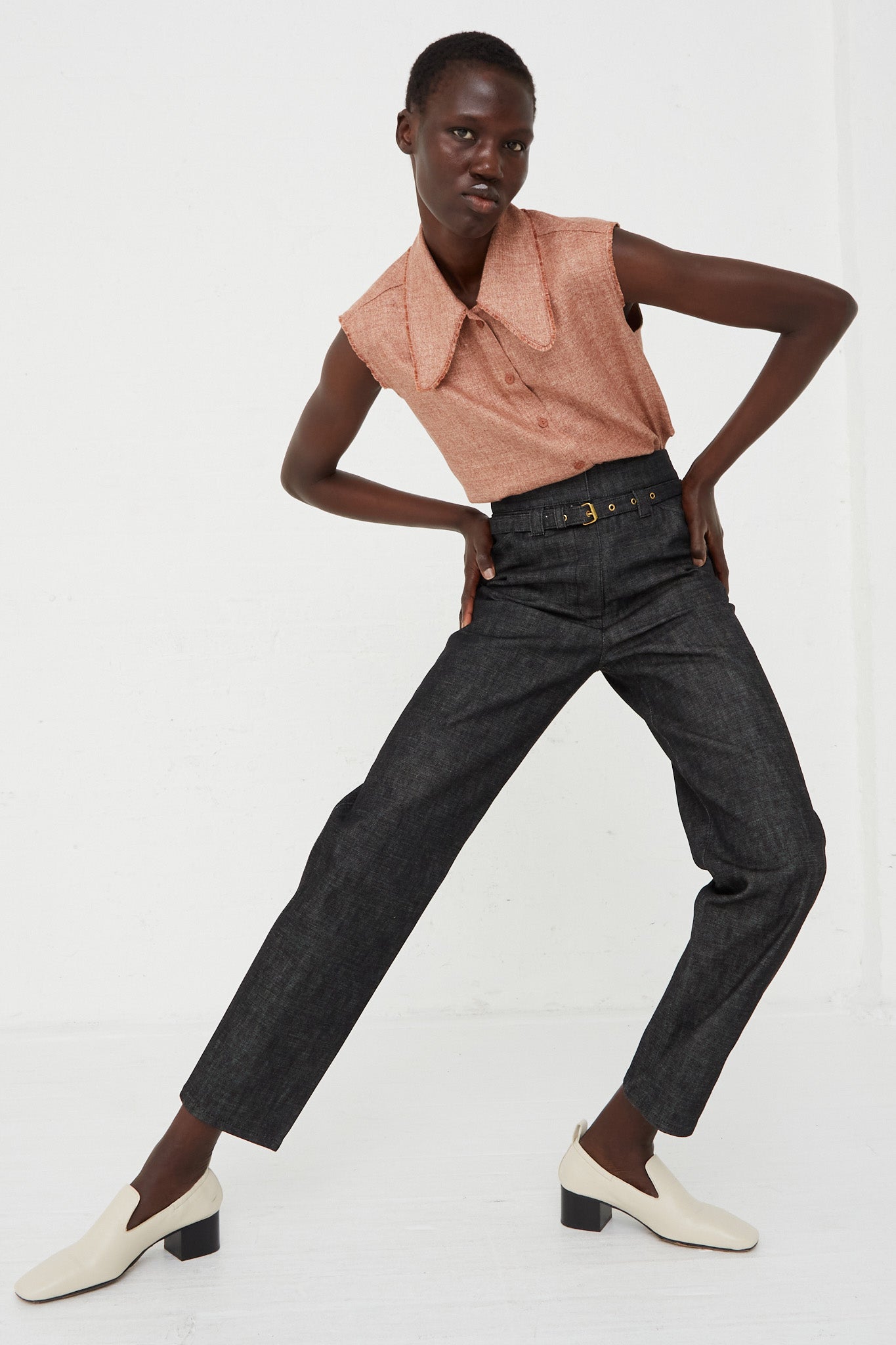 Veronique Leroy - Japanese Denim Carrot Trouser in Night front view