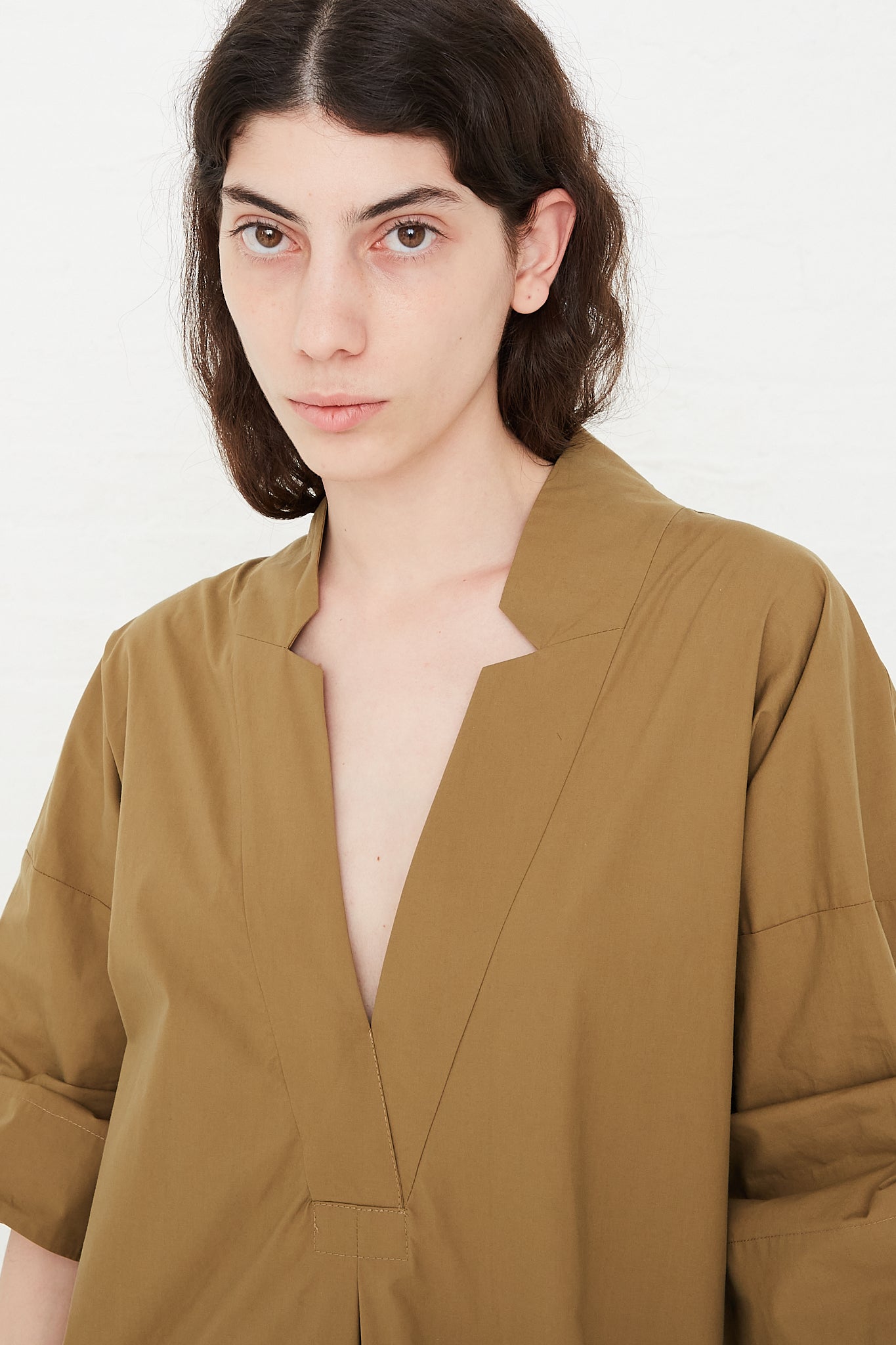 Rachel Comey Copake Dress in Gold neck opening front detail