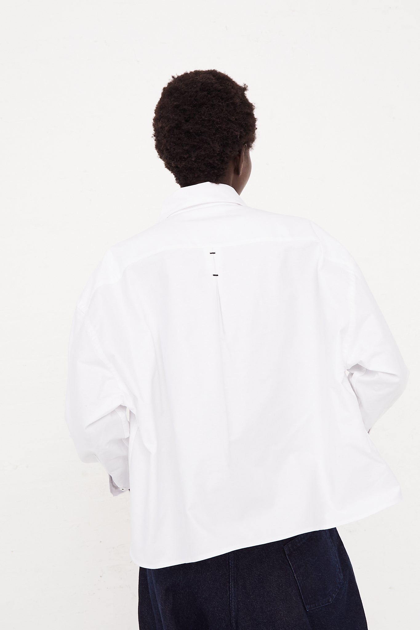 CORDERA Long Sleeve Shirt in White | Oroboro Store | Back view upclose on model