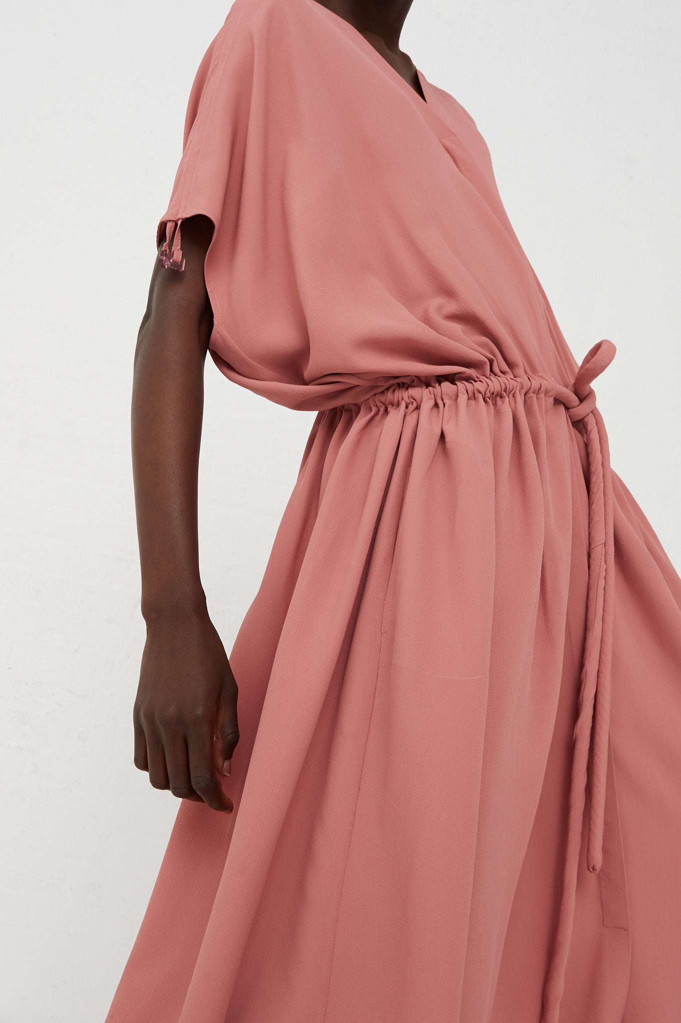 Veronique Leroy - Silk-Crepe Gather Dress in Incarnadin side waist detail
