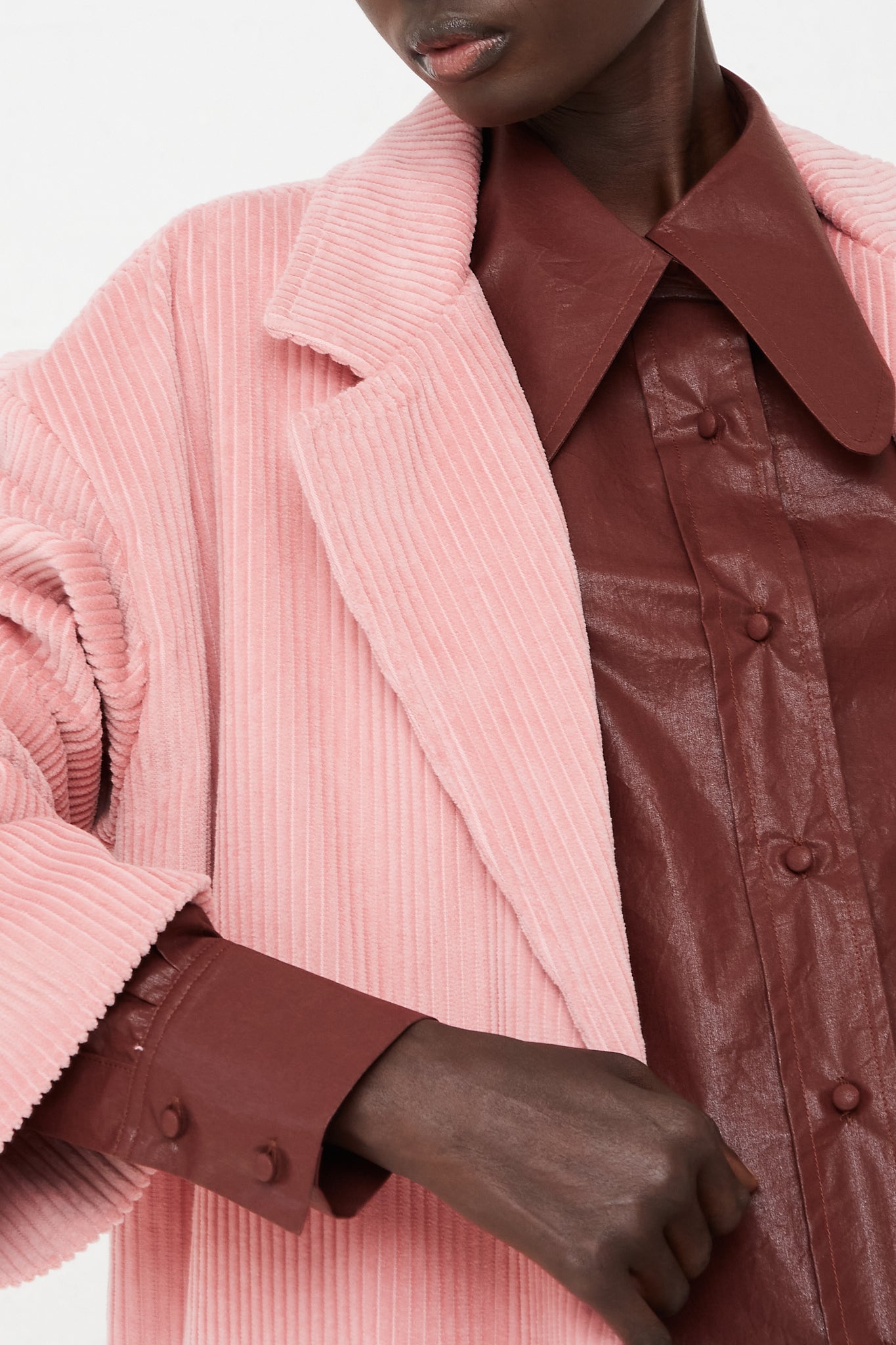 CARON CALLAHAN - Corduroy Inness Jacket in Blush | Oroboro Store | Front Upclose