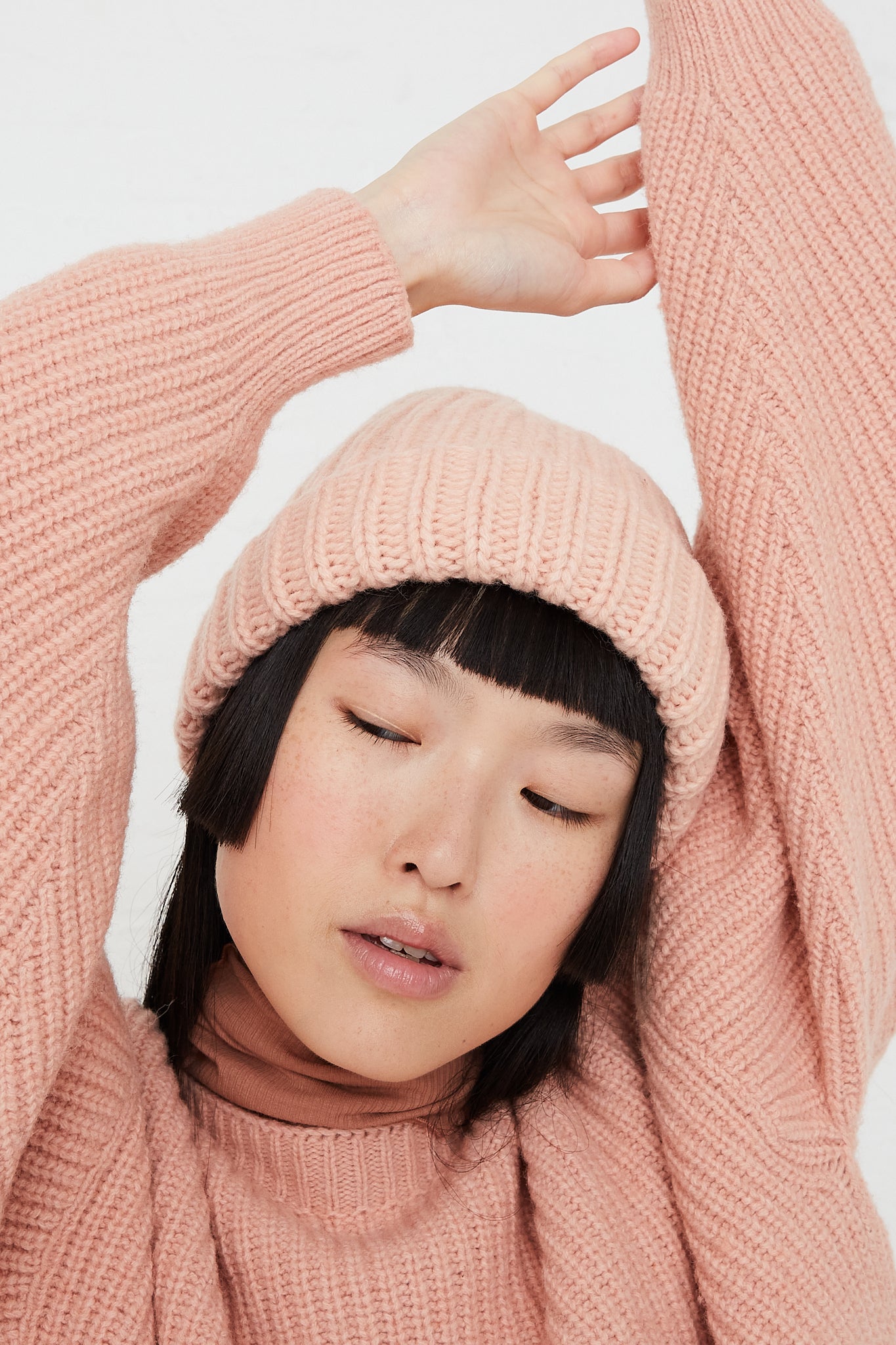 BASERANGE - Recycled Wool Beanie in Pink | Oroboro Store | Front
