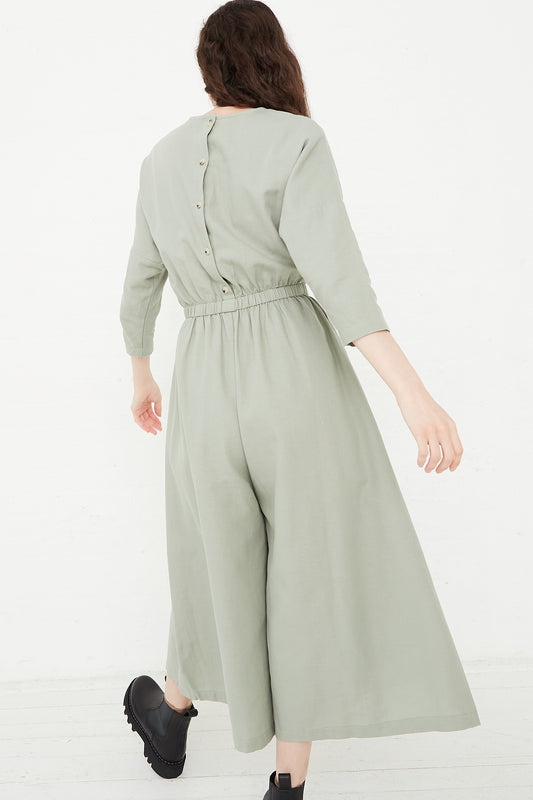 Cotton Twill Wide Culotte Jumpsuit in Agave by Black Crane for Oroboro Back