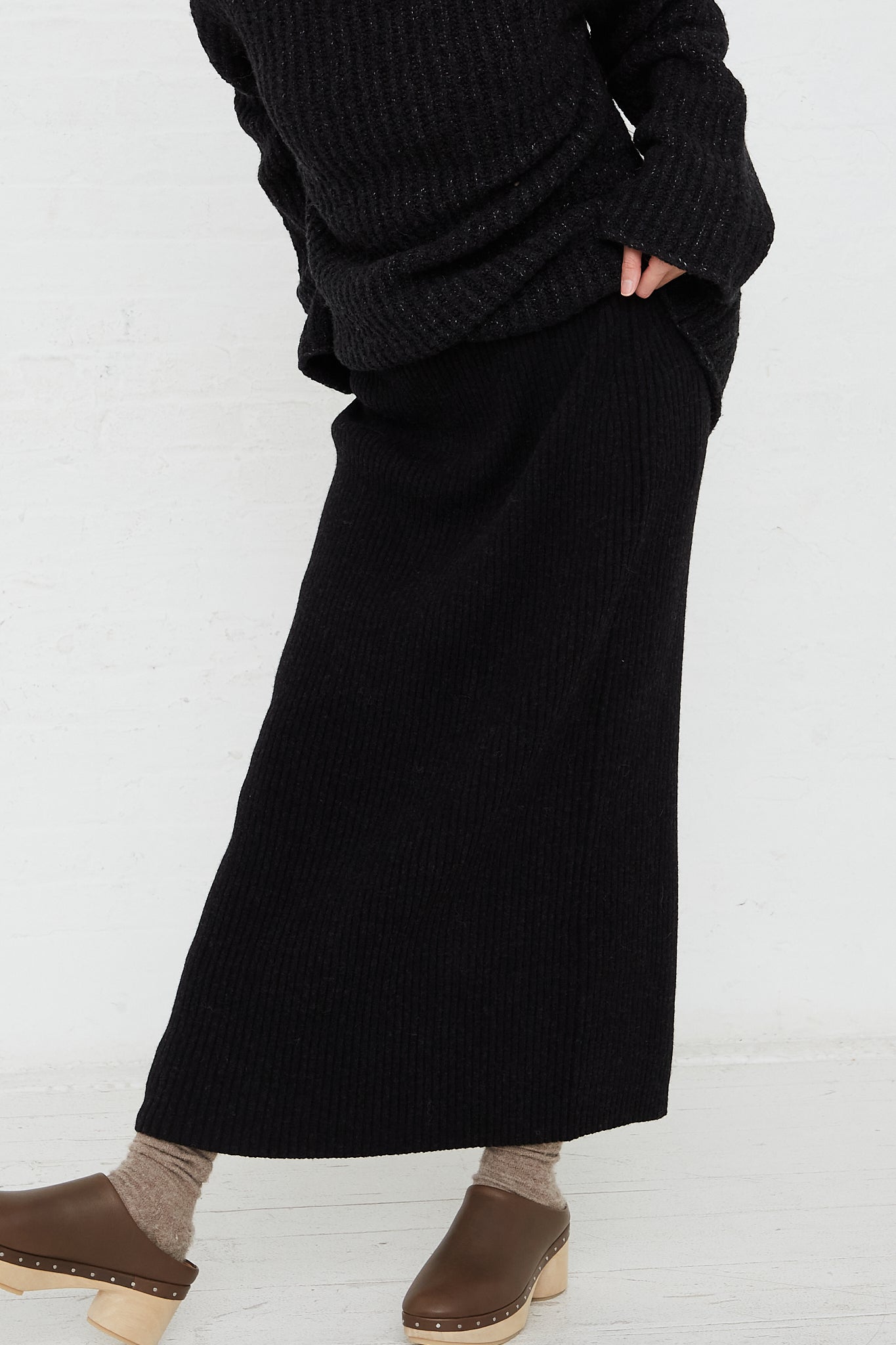 Rib Tube Skirt in Black Melange by Lauren Manoogian for Oroboro Front