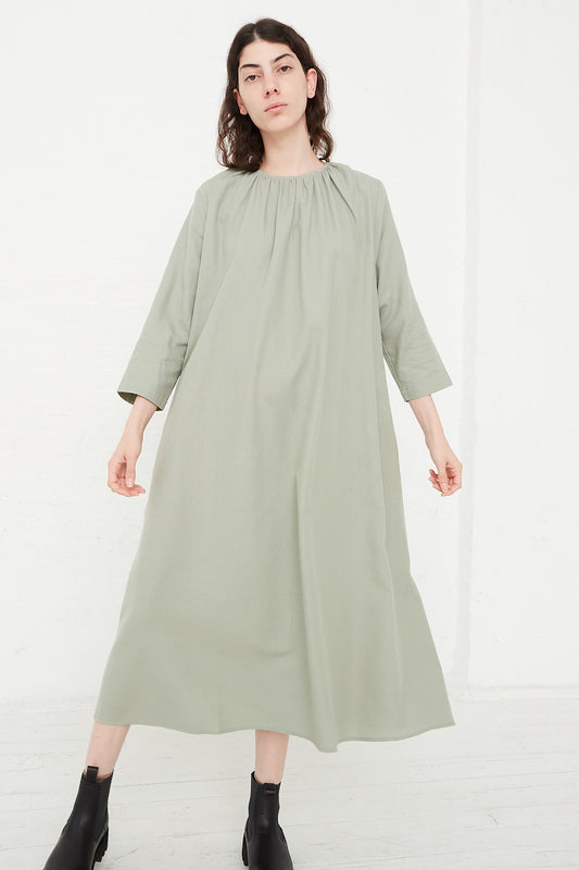 Cotton Twill Shirred Neck Dress in Agave by Black Crane for Oroboro  Full Dress Front