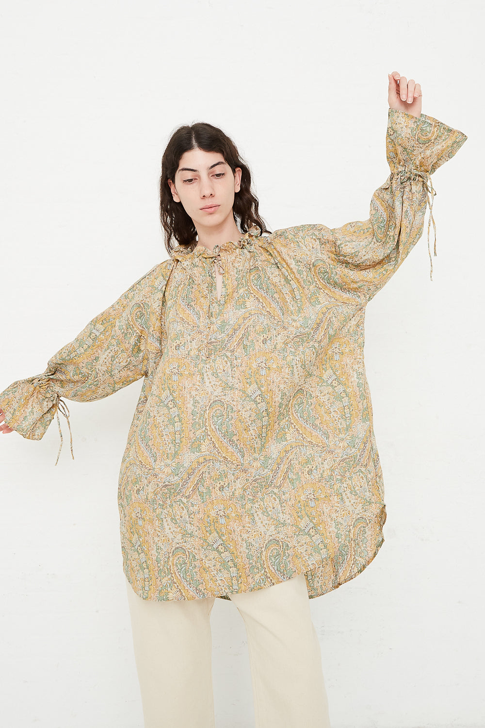Ichi Linen Shirt in Camel full front view