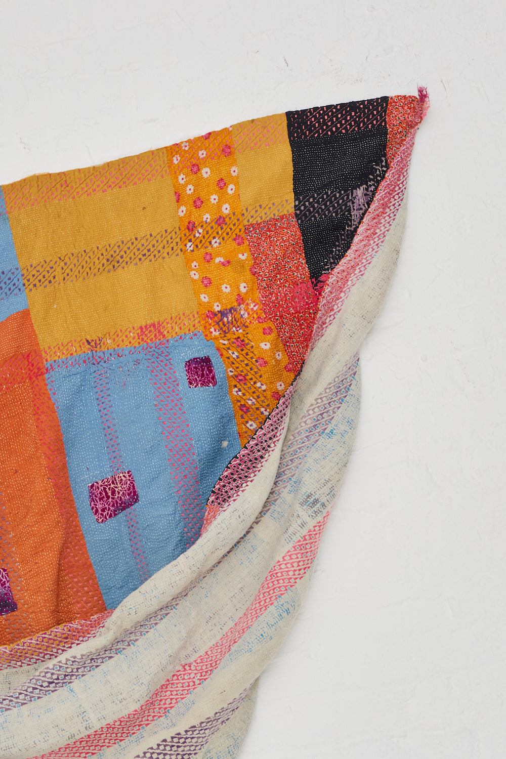 Travel Find - One of a Kind Kantha Quilt in Multi IV front and back view detail.