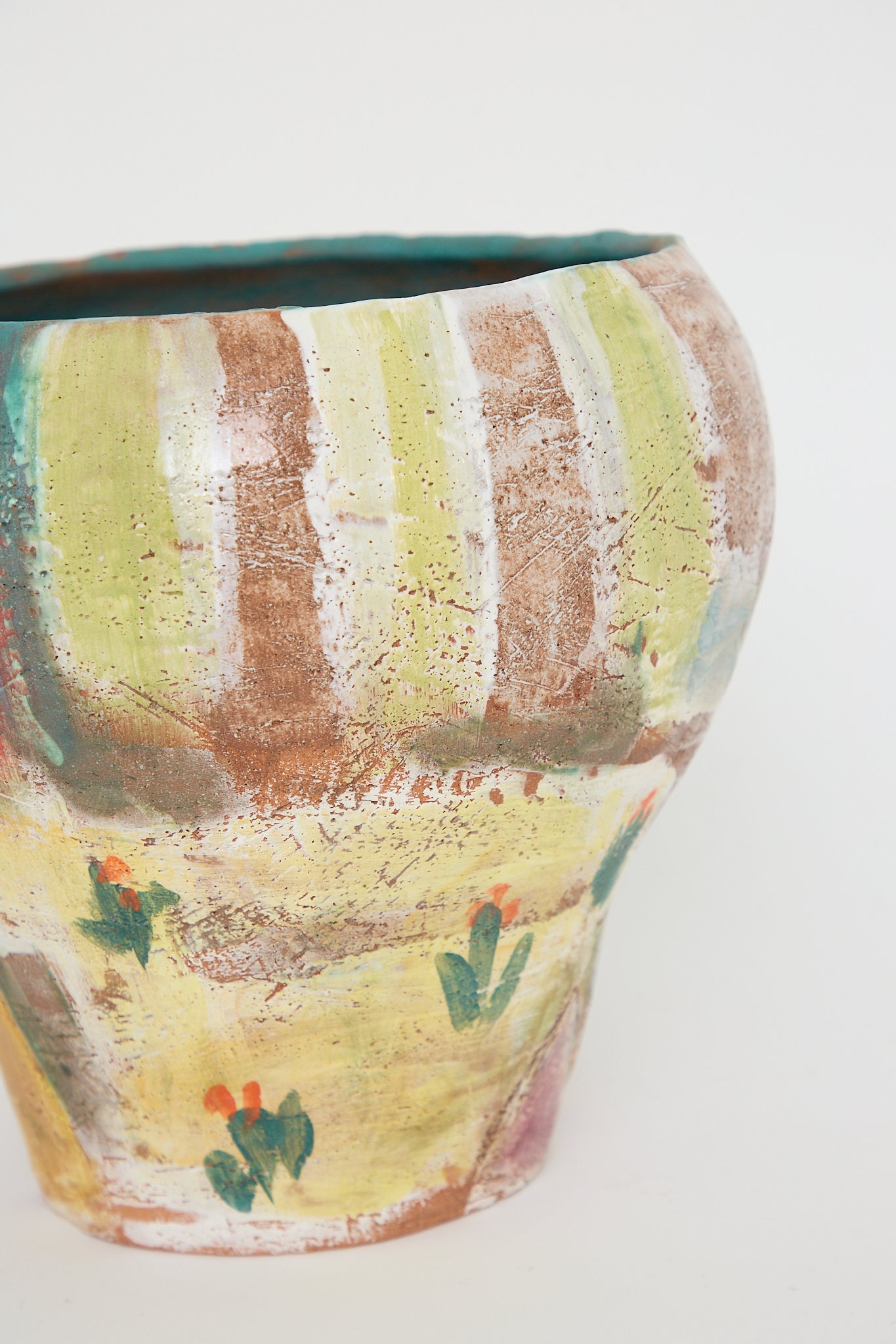 A Tulips Vase with Shino Takeda hand-painted cactus detail.