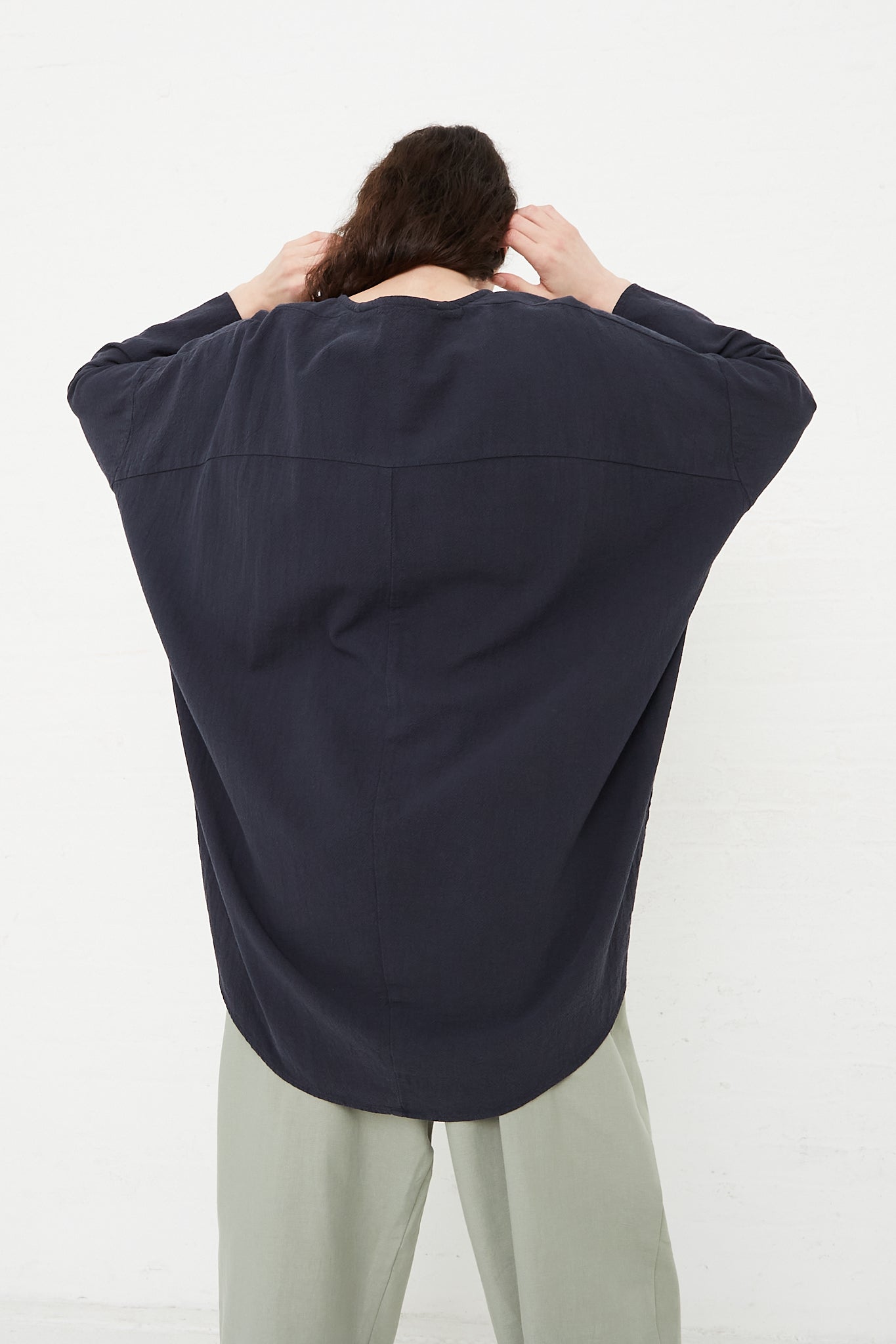 Cotton Woven Lantern Tunic in Dark Navy by Black Crane for Oroboro Back