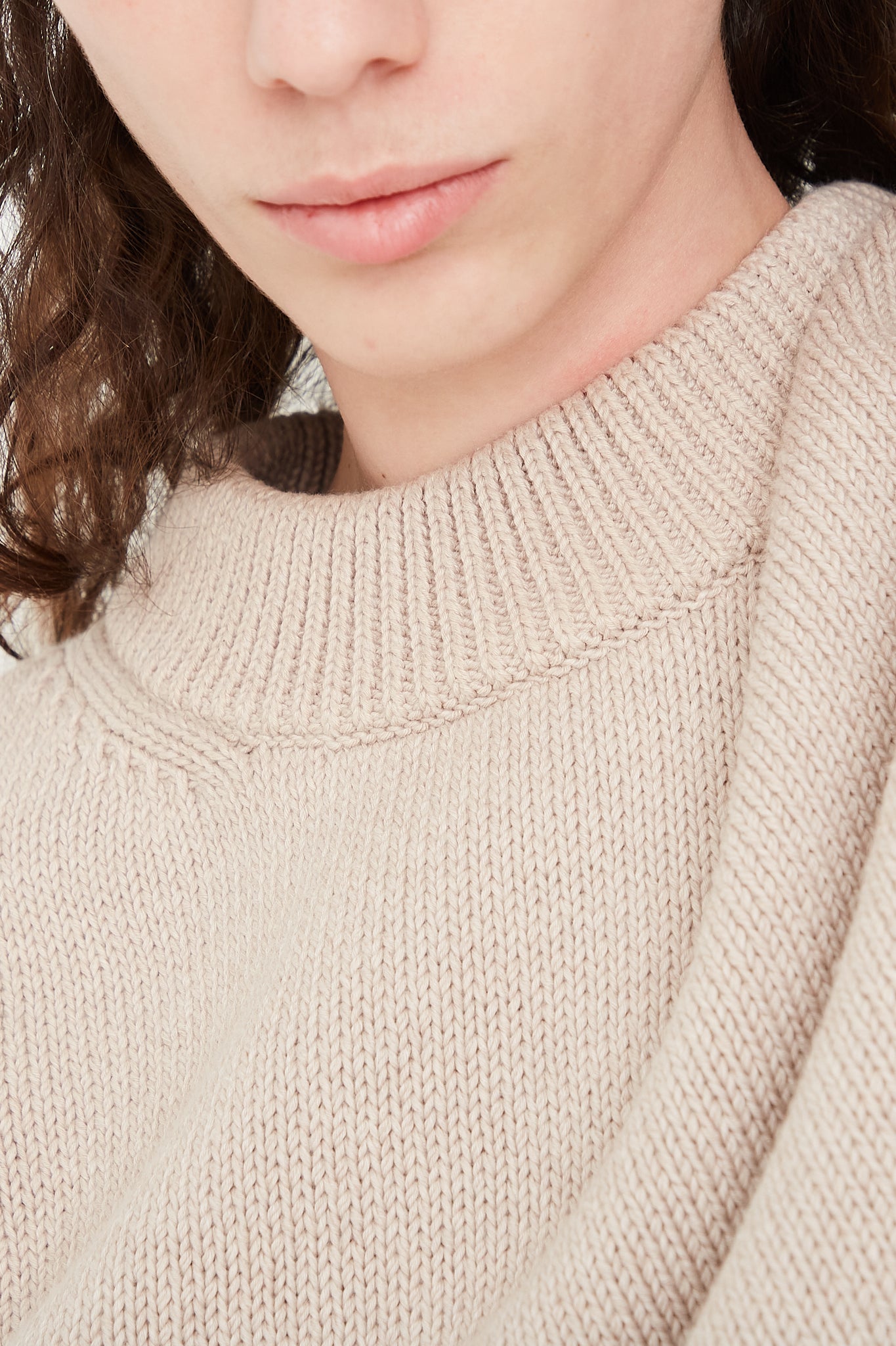 Studio Nicholson Senjo Sweater in Oatmeal ribbed neck detail