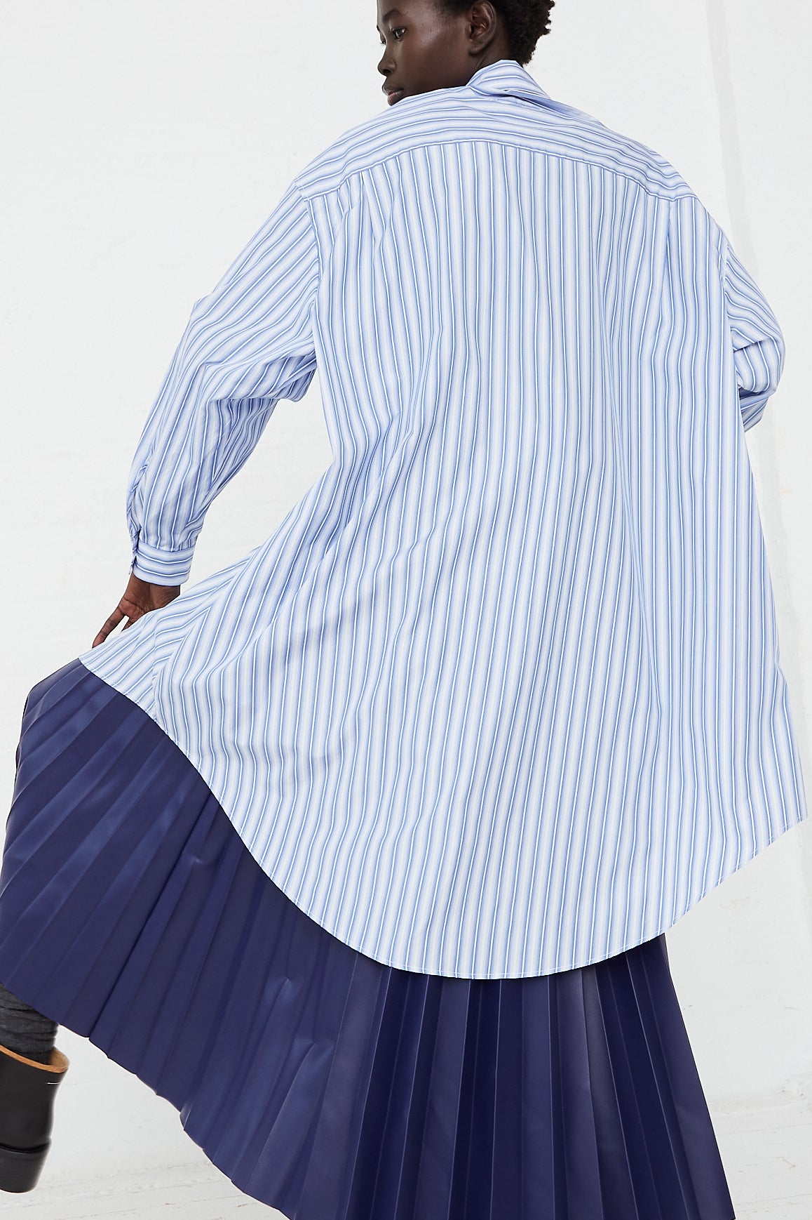 Shirt Dress in Blue Stripe by MM6 for Oroboro BackShirt Dress in Blue Stripe by MM6 for Oroboro Back