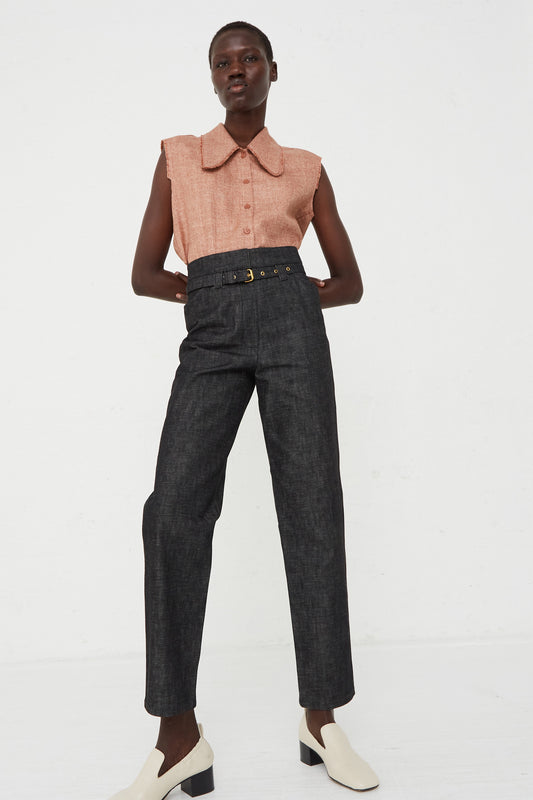 Veronique Leroy - Japanese Denim Carrot Trouser in Night full front view