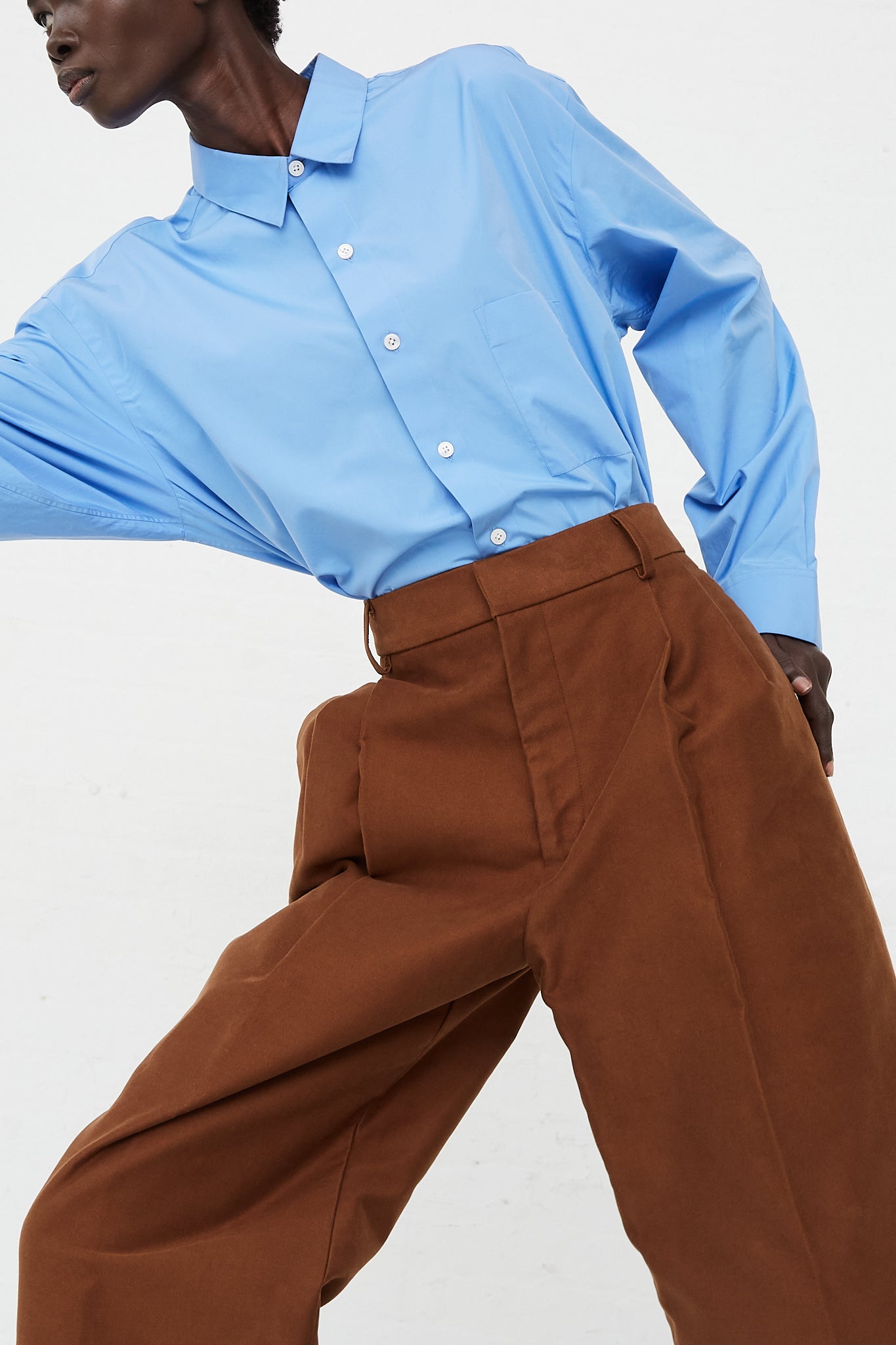 Double Pleated Wide Trousers by CristaSeya for Oroboro Front Upclose
