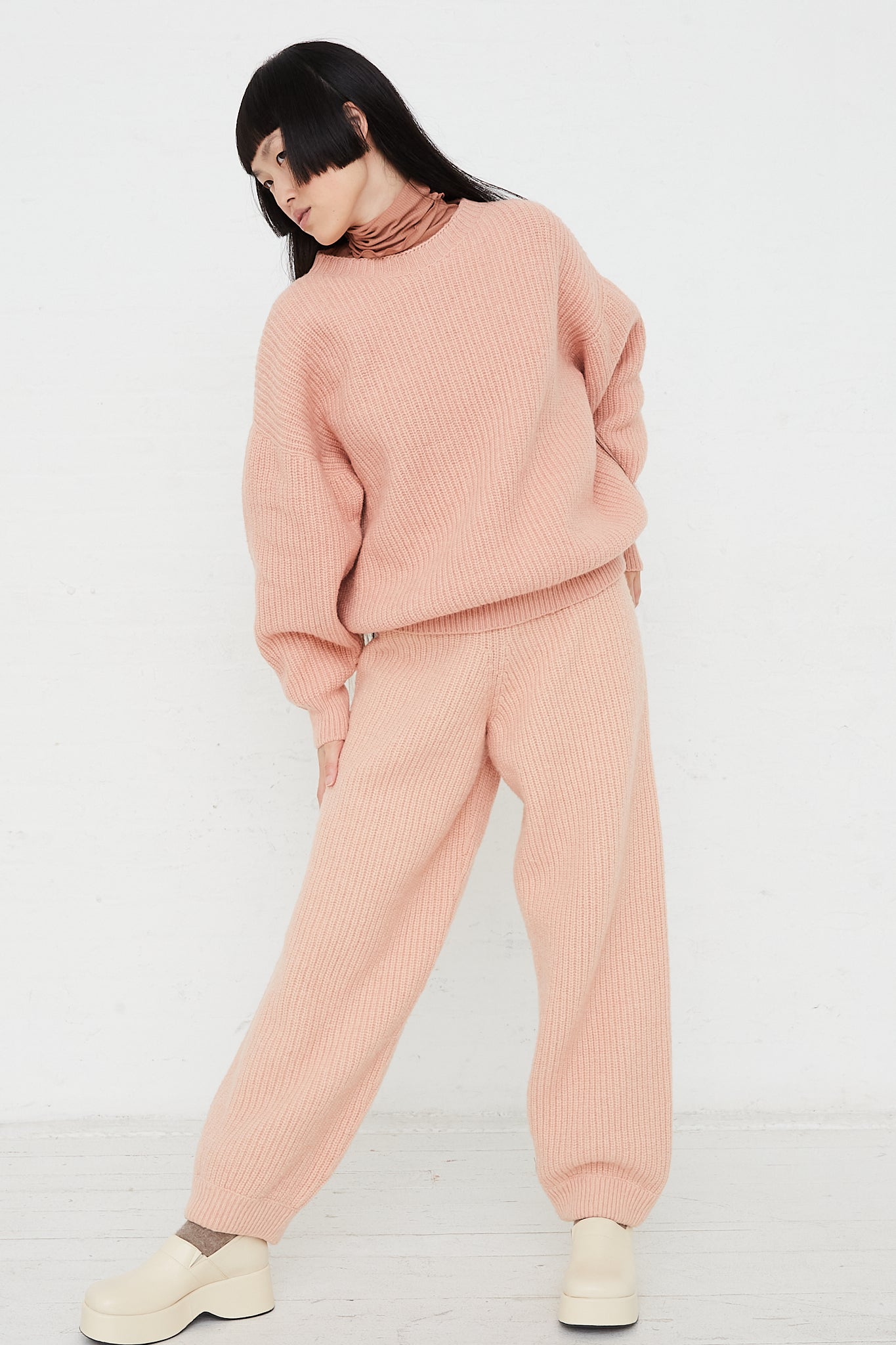 Mea Rib Knit Pant in Pink by Baserange for Oroboro Front
