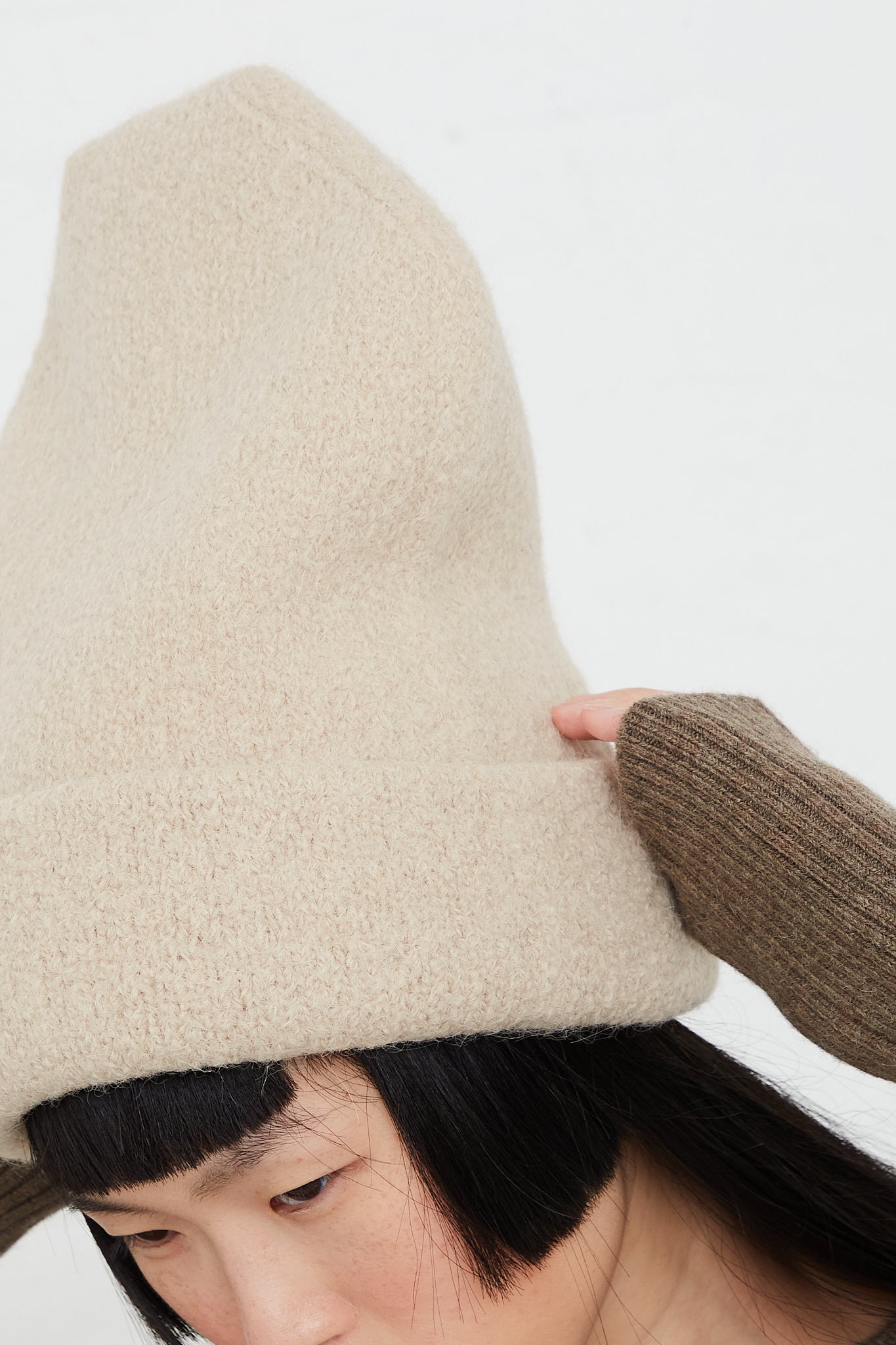 Alpaca Knit Carpenter Hat in Antique by Lauren Manoogian for Oroboro Side