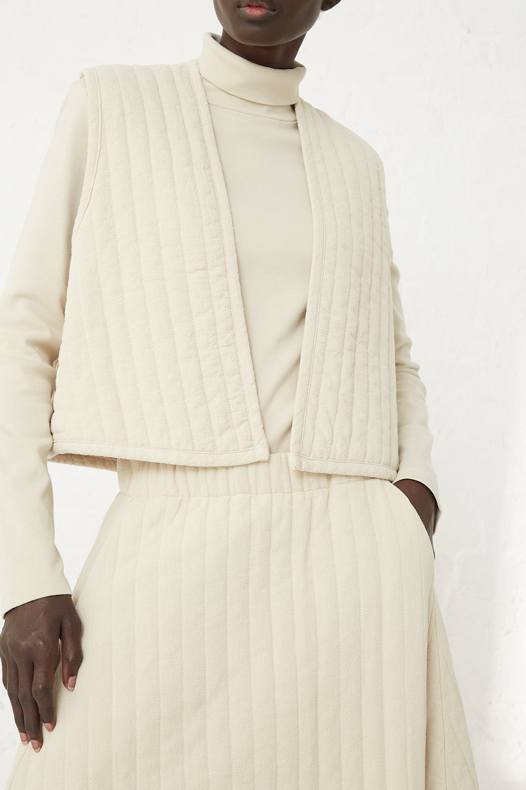 BLACK CRANE Quilted Vest in Ivory Oroboro Oroboro Store