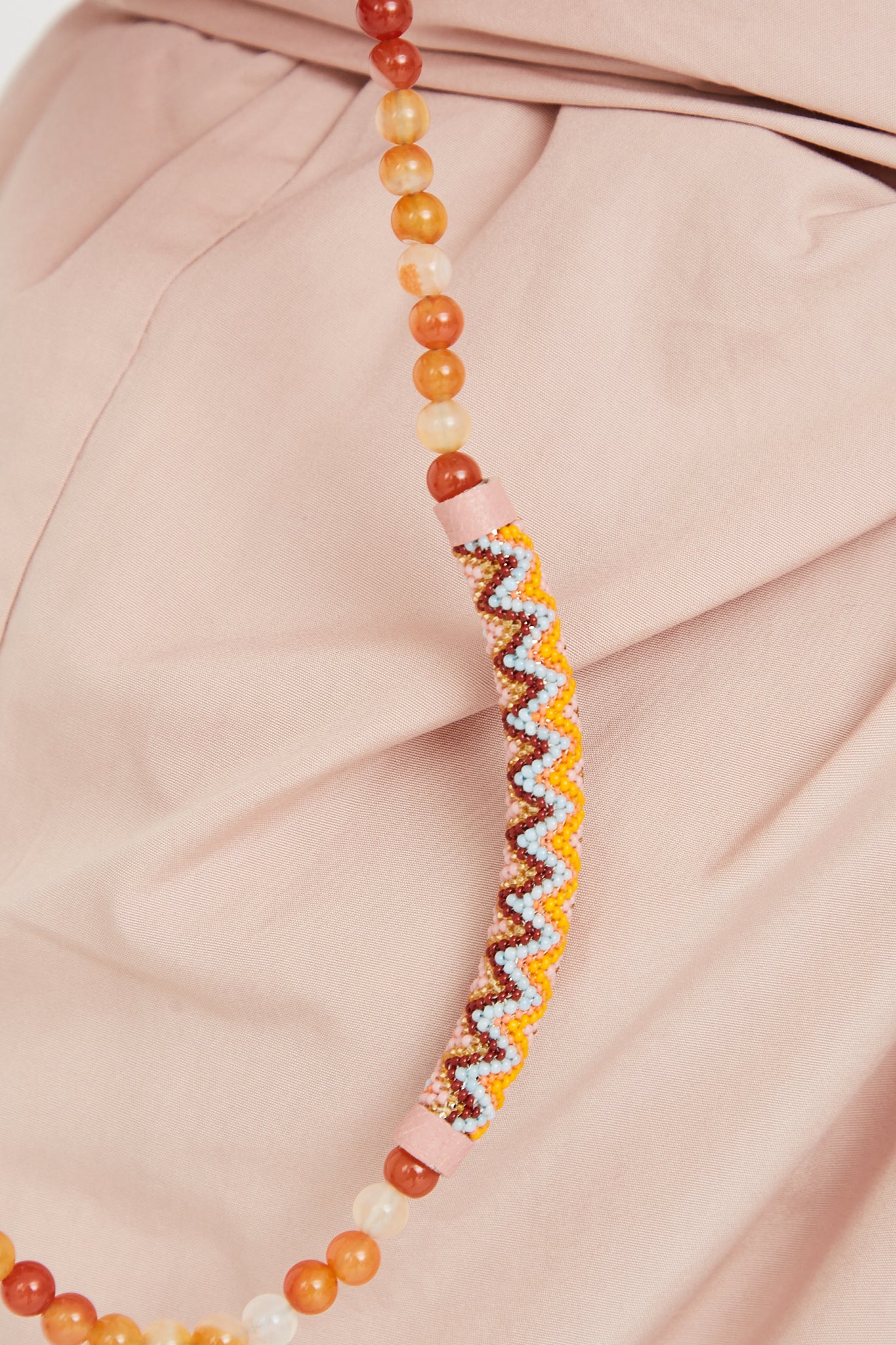 Hand-beaded Carnelian necklace for women by Kenzo: Robin Mollicone Carnelian Beaded Bar Necklace.