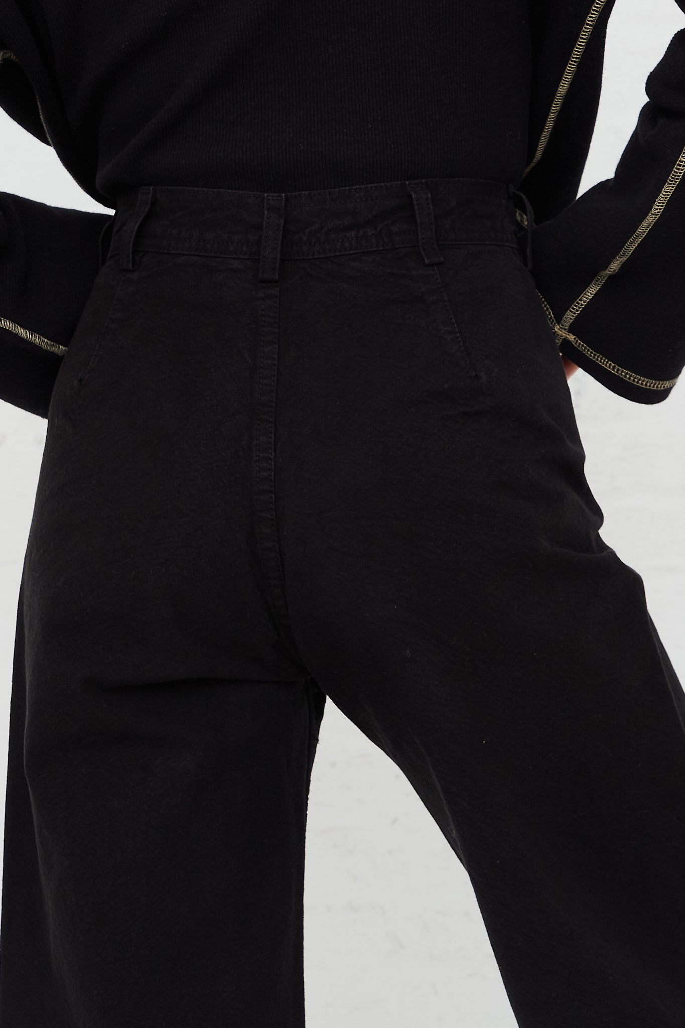 Organic Cotton Canvas Sailor Pant in Black by Jesse Kamm for Oroboro Back Upclose