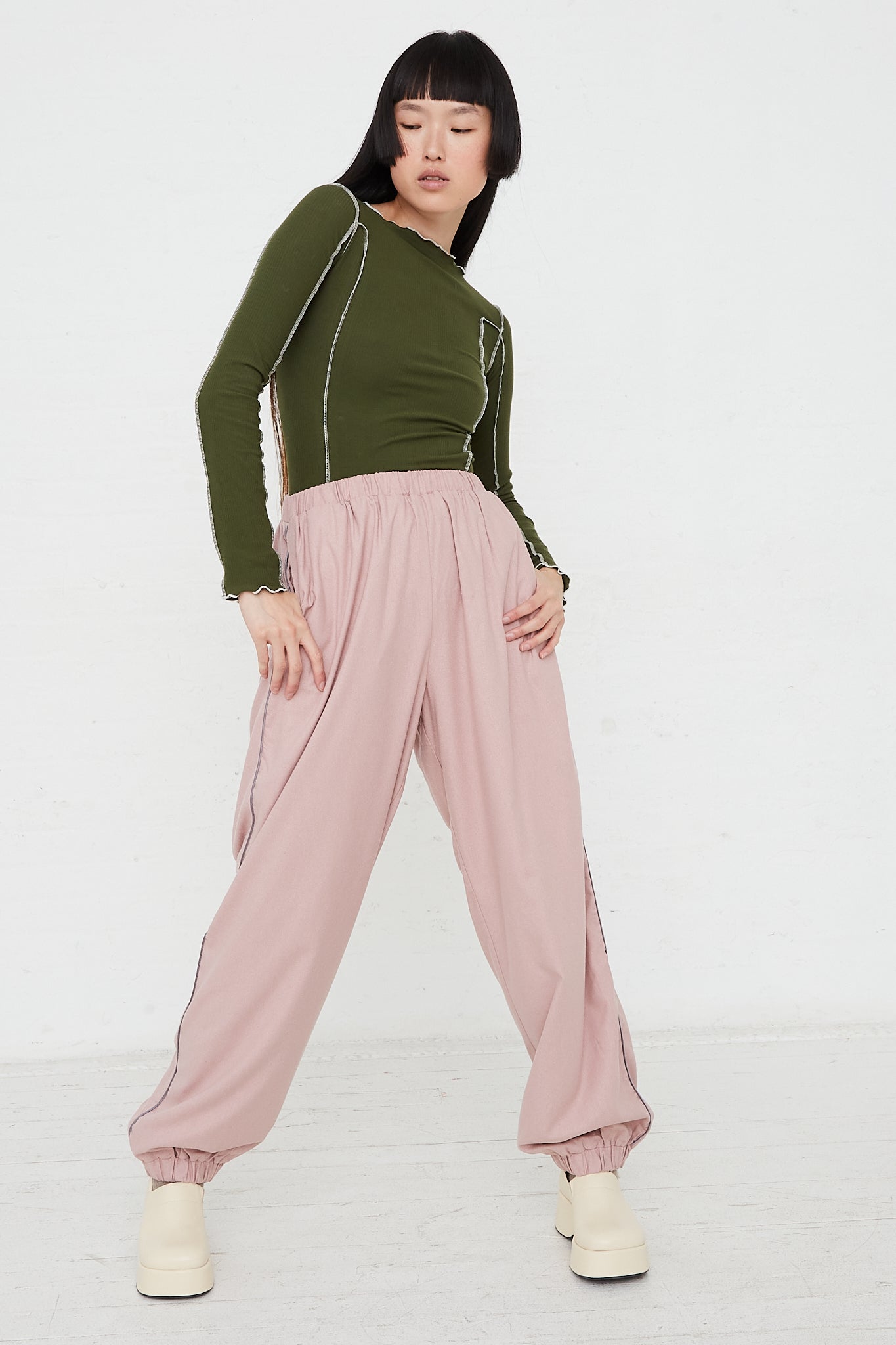 Lesie High Waist Pant in Pompei Rose by Baserange for Oroboro Front