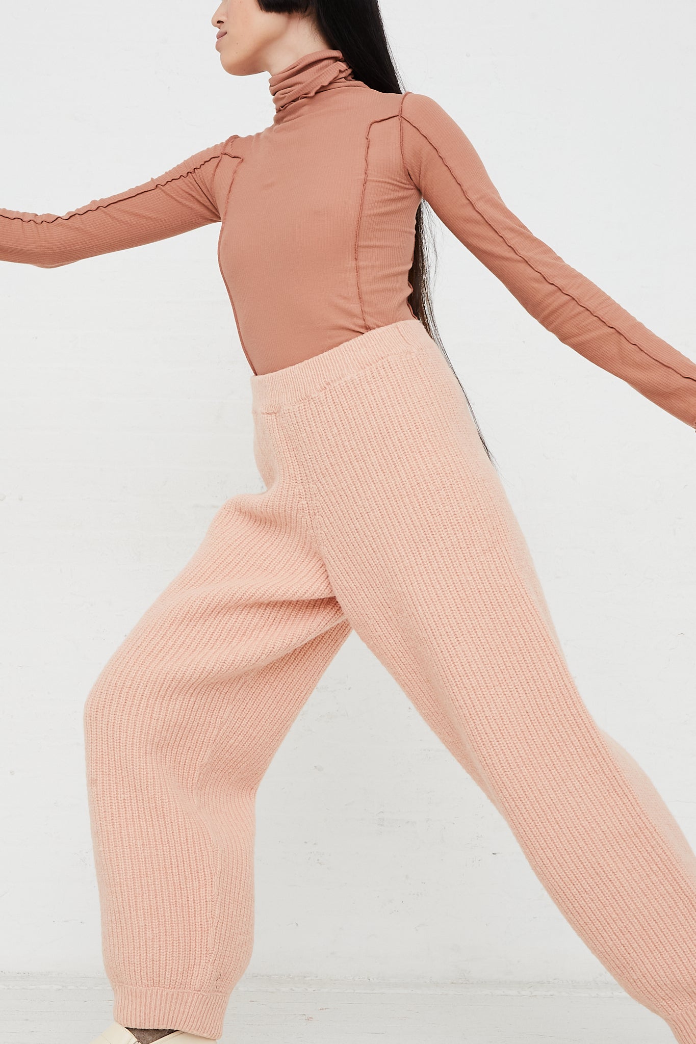 Mea Rib Knit Pant in Pink by Baserange for Oroboro Front Side