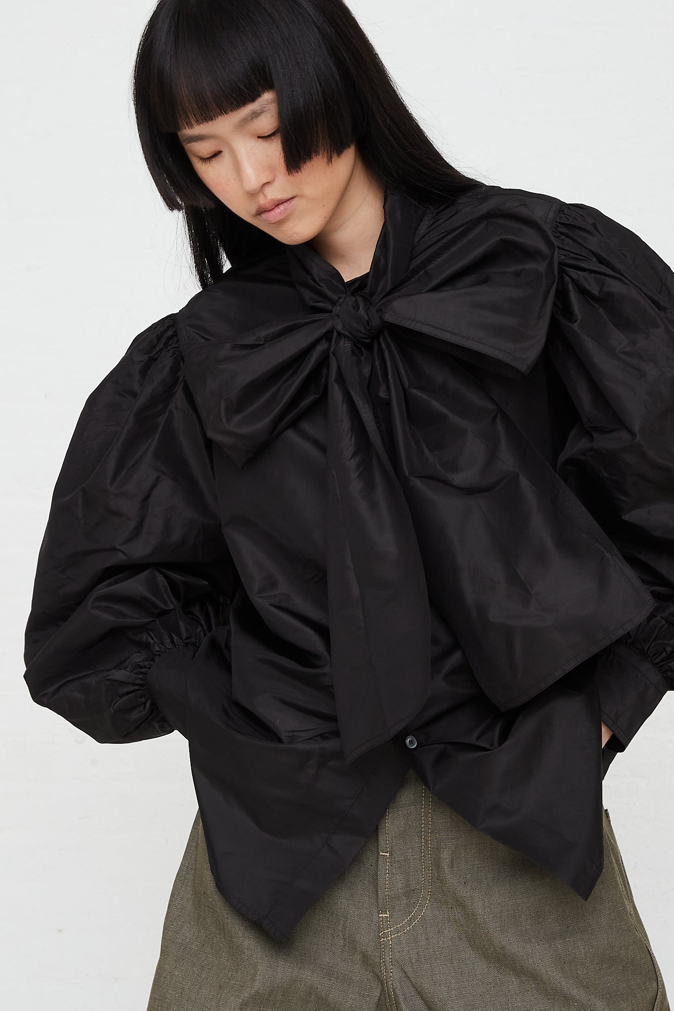 SOFIE D'HOORE - Silk Taffeta Burnette Shirt in Woven Black | Oroboro Store