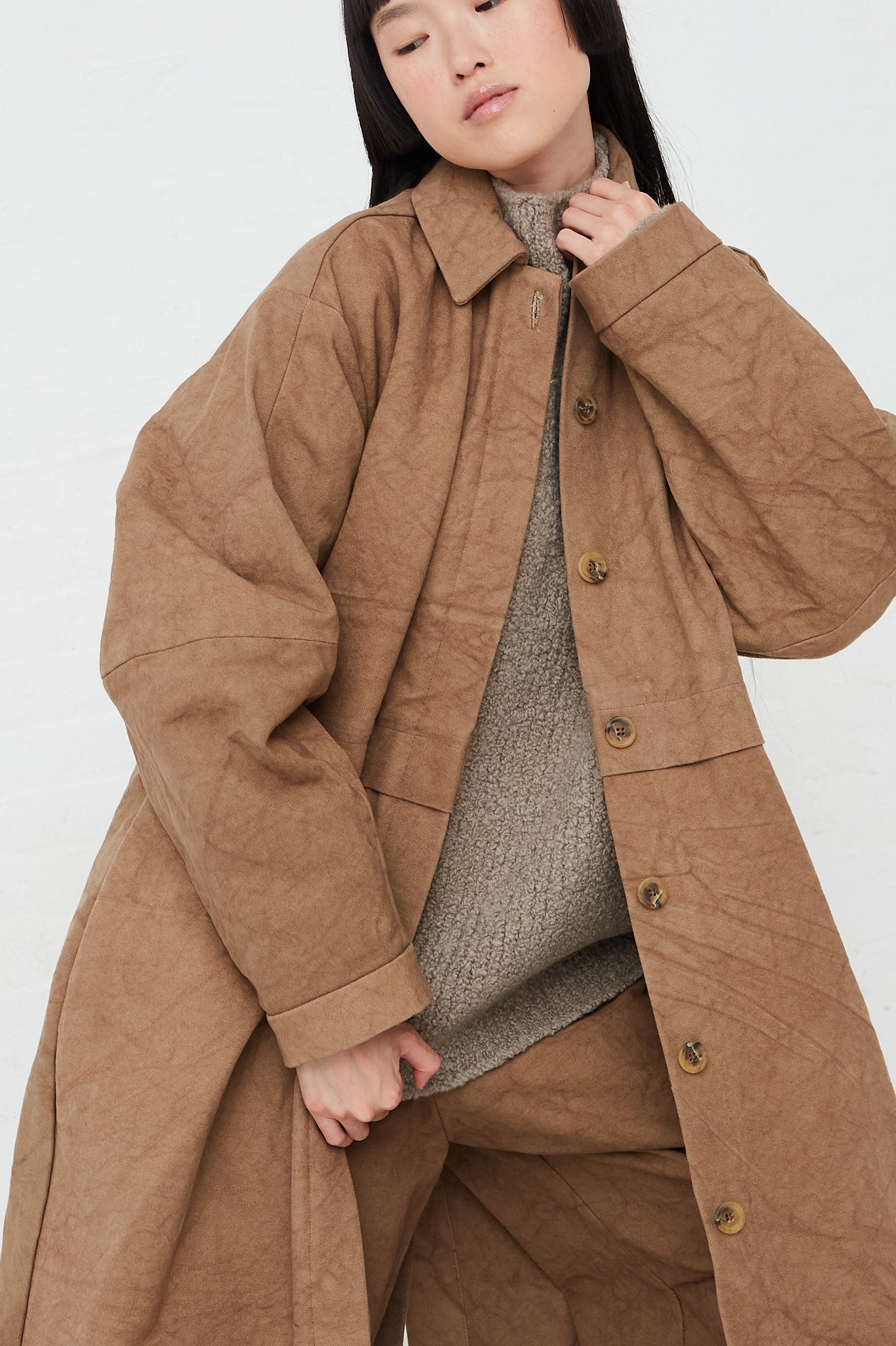 Oversized Canvas Trench by Lauren Manoogian for Oroboro Front Upclose